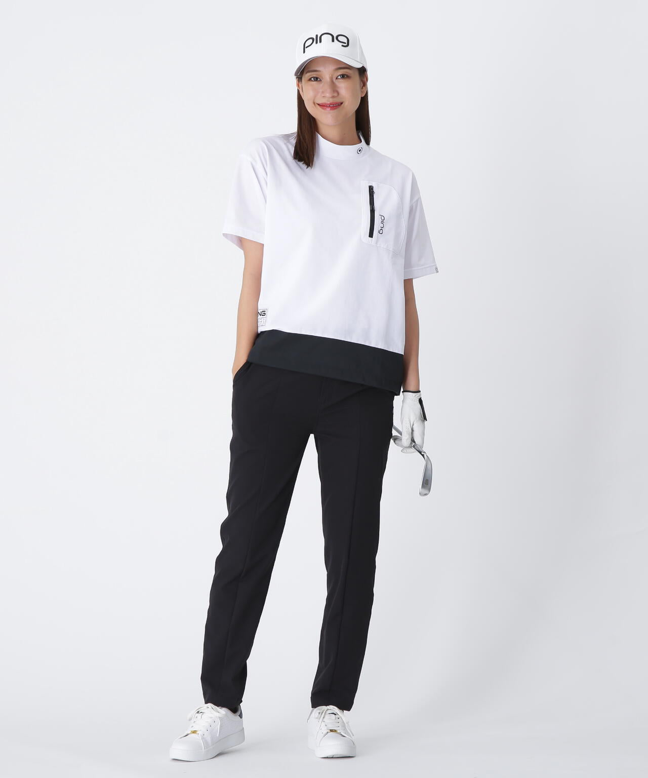 【PING APPAREL】EPIXミニワッフルバイカラー半袖ハイネックシャツ <GOLD> (LADIES)