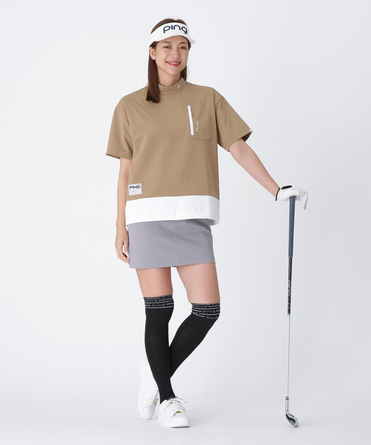 【PING APPAREL】EPIXミニワッフルバイカラー半袖ハイネックシャツ <GOLD> (LADIES)