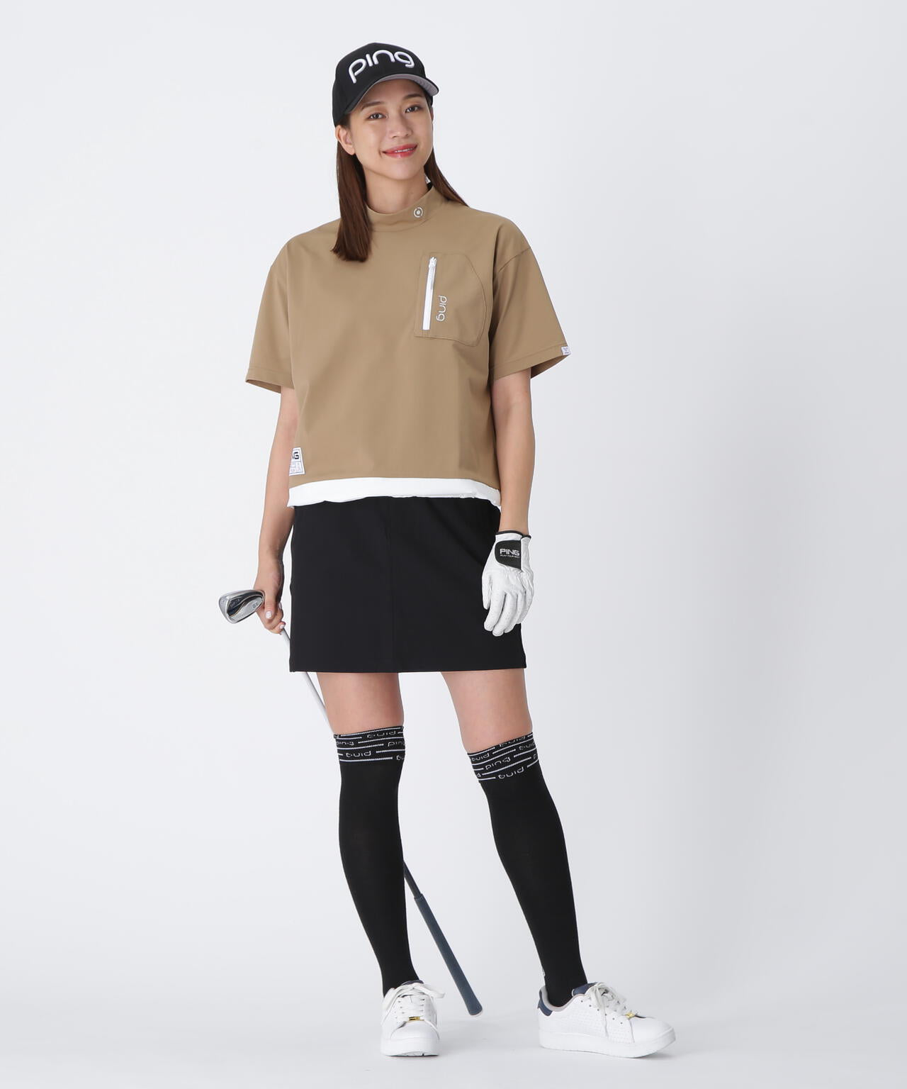【PING APPAREL】EPIXミニワッフルバイカラー半袖ハイネックシャツ <GOLD> (LADIES)