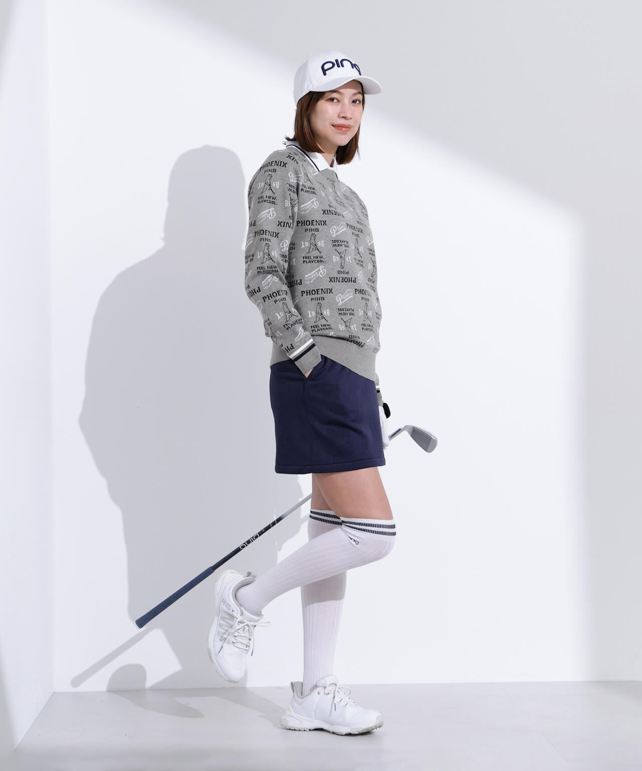【PING APPAREL】ジャガード総柄クルーネックニットプルオーバー <LADIES LINE> (LADIES)