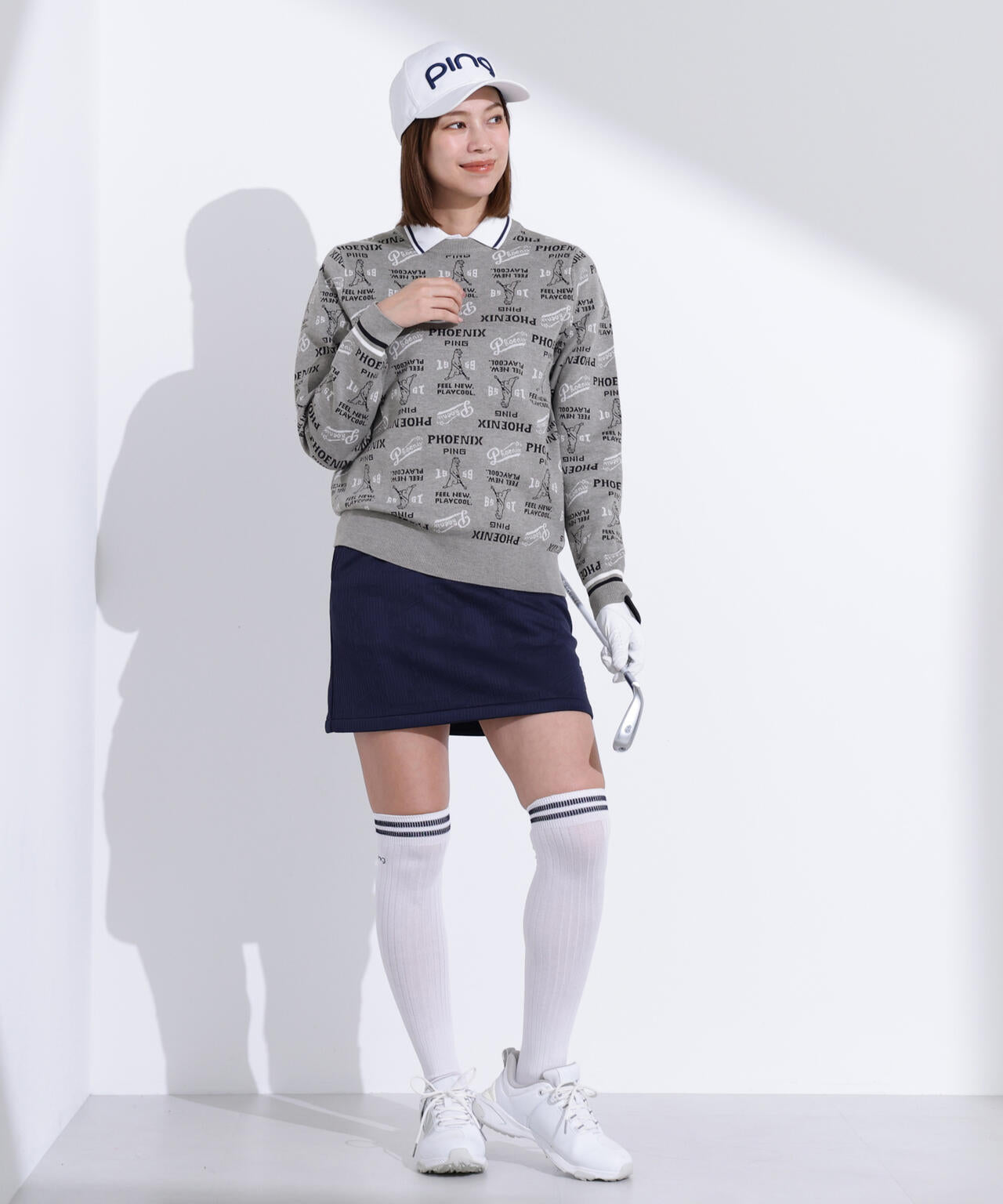 【PING APPAREL】ジャガード総柄クルーネックニットプルオーバー <LADIES LINE> (LADIES)