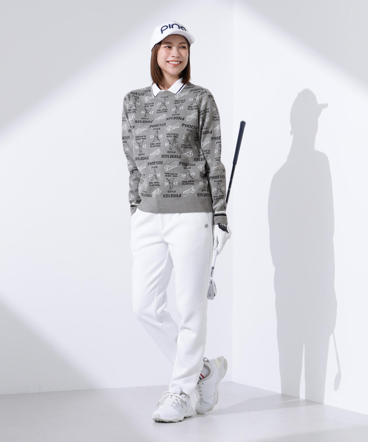 【PING APPAREL】ジャガード総柄クルーネックニットプルオーバー <LADIES LINE> (LADIES)