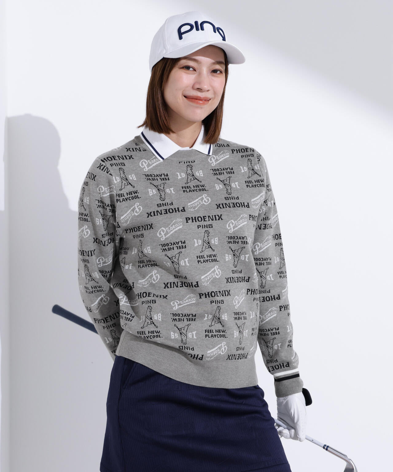 【PING APPAREL】ジャガード総柄クルーネックニットプルオーバー <LADIES LINE> (LADIES)