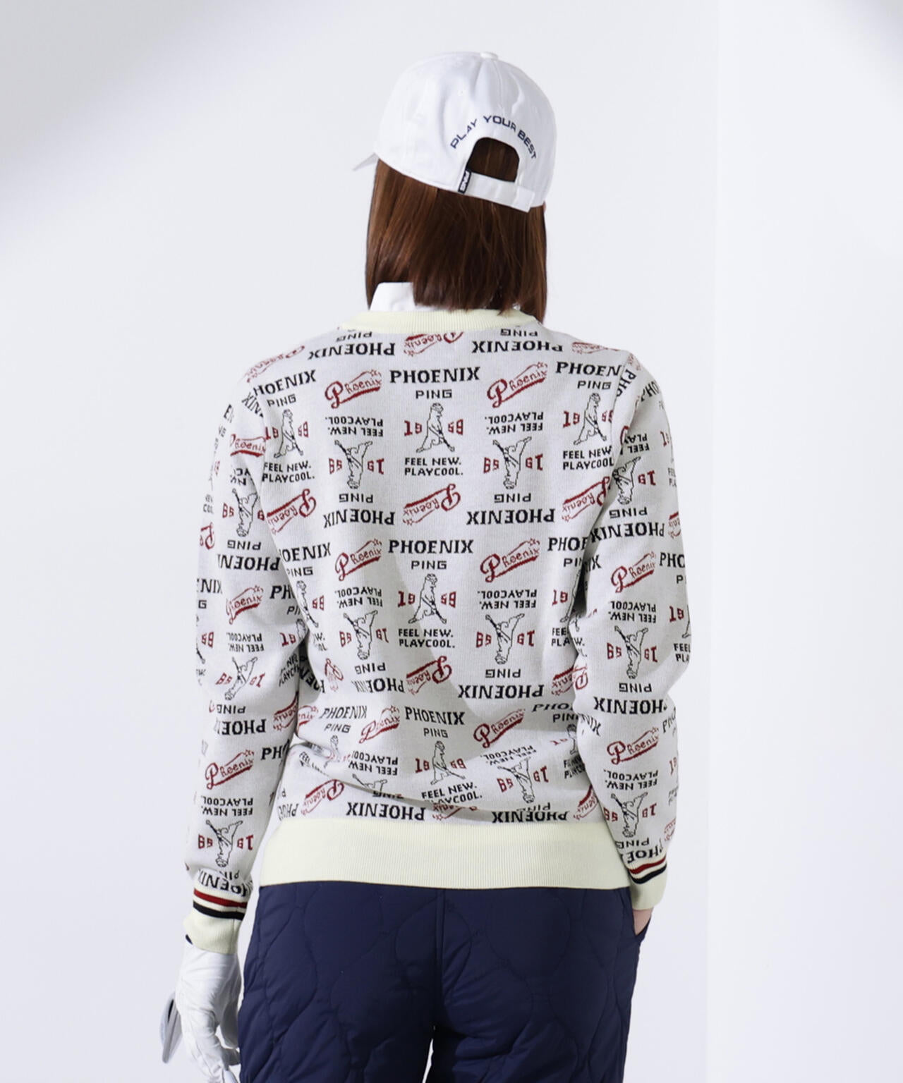 【PING APPAREL】ジャガード総柄クルーネックニットプルオーバー <LADIES LINE> (LADIES)