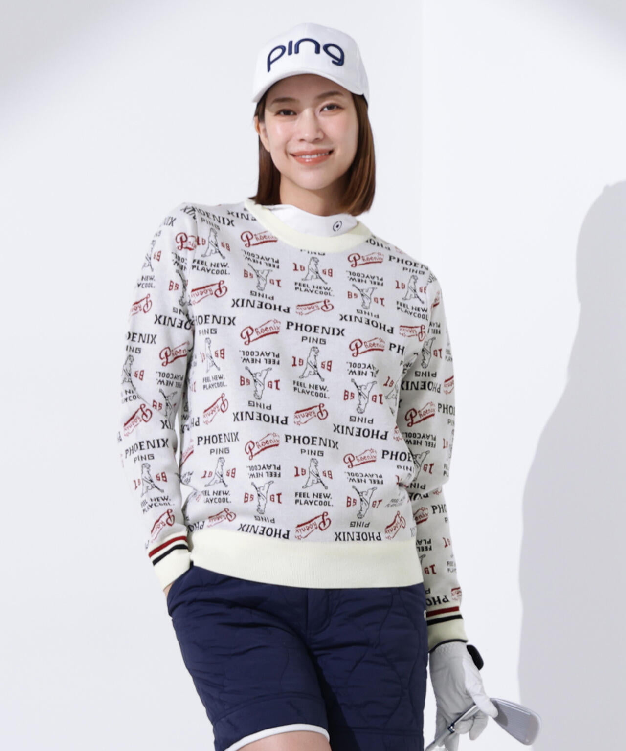 【PING APPAREL】ジャガード総柄クルーネックニットプルオーバー <LADIES LINE> (LADIES)