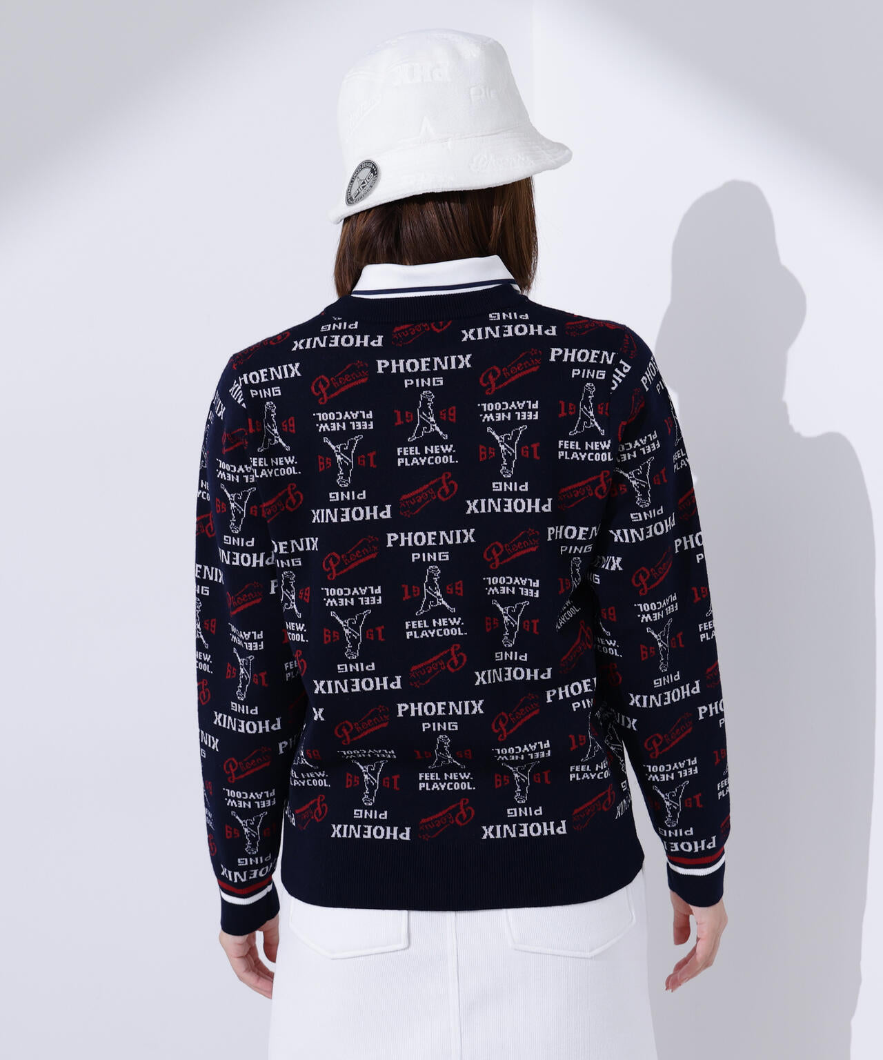 【PING APPAREL】ジャガード総柄クルーネックニットプルオーバー <LADIES LINE> (LADIES)