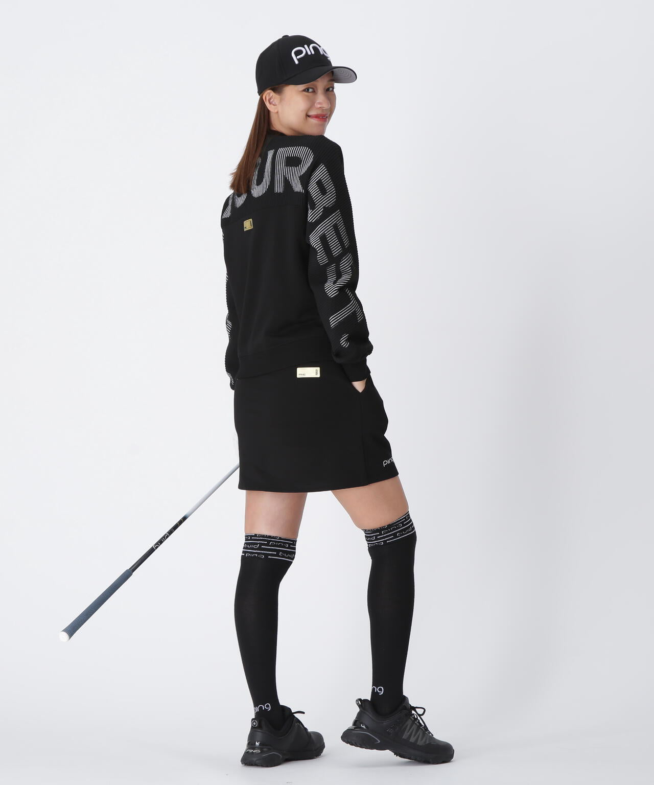 【PING APPAREL】ジャガードニット/カットソー リップルロゴクルーネックニット <GOLD> (LADIES)