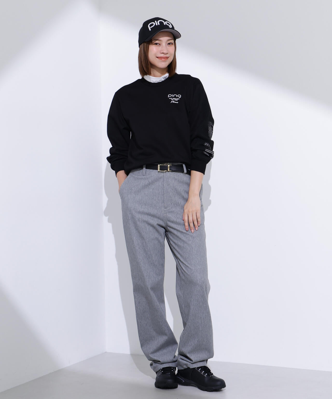 【PING APPAREL】ジャガードニット/カットソー リップルロゴクルーネックニット <GOLD> (LADIES)