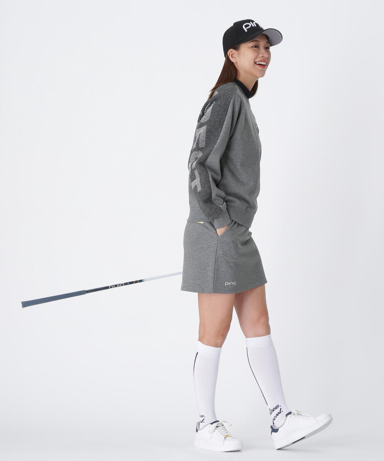 【PING APPAREL】ジャガードニット/カットソー リップルロゴクルーネックニット <GOLD> (LADIES)