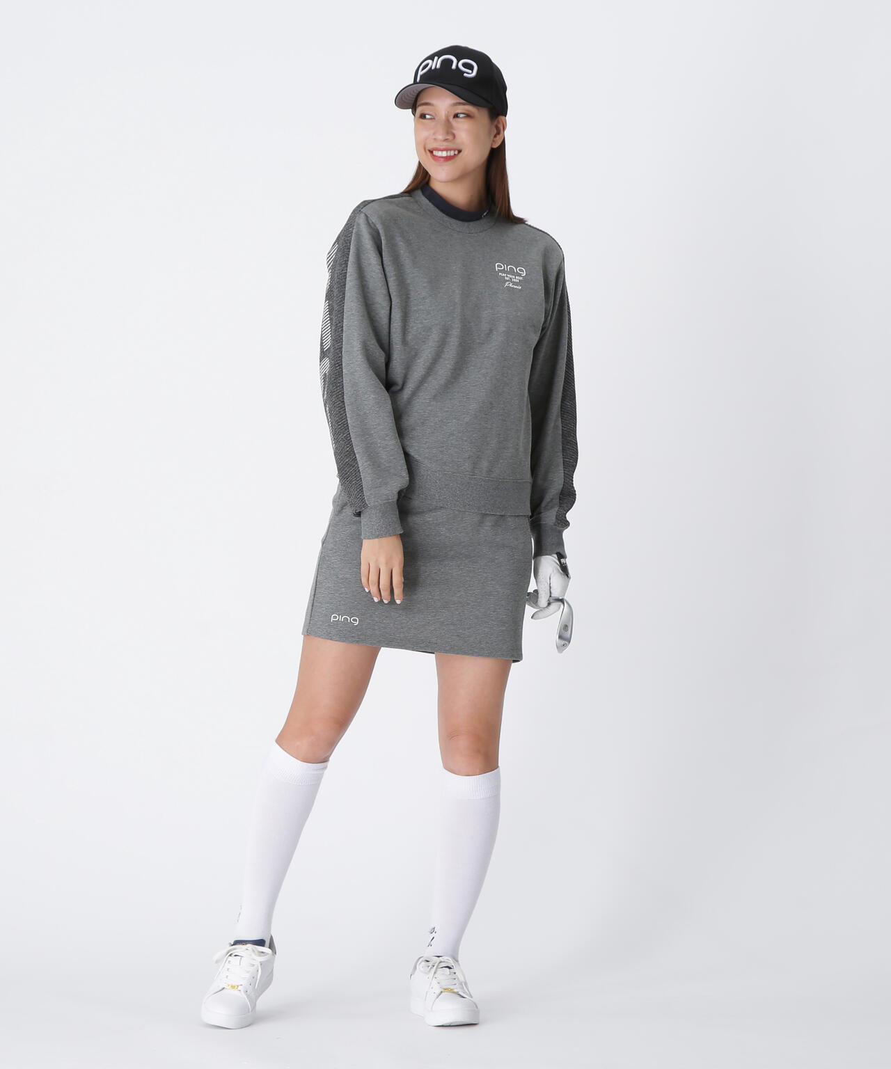 【PING APPAREL】ジャガードニット/カットソー リップルロゴクルーネックニット <GOLD> (LADIES)