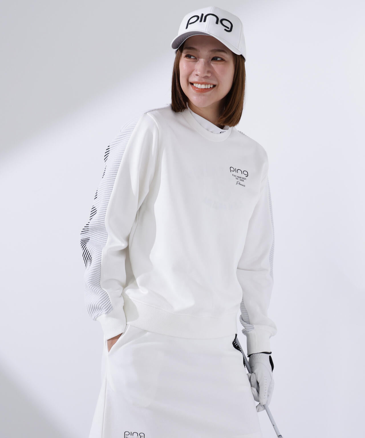 【PING APPAREL】ジャガードニット/カットソー リップルロゴクルーネックニット <GOLD> (LADIES)