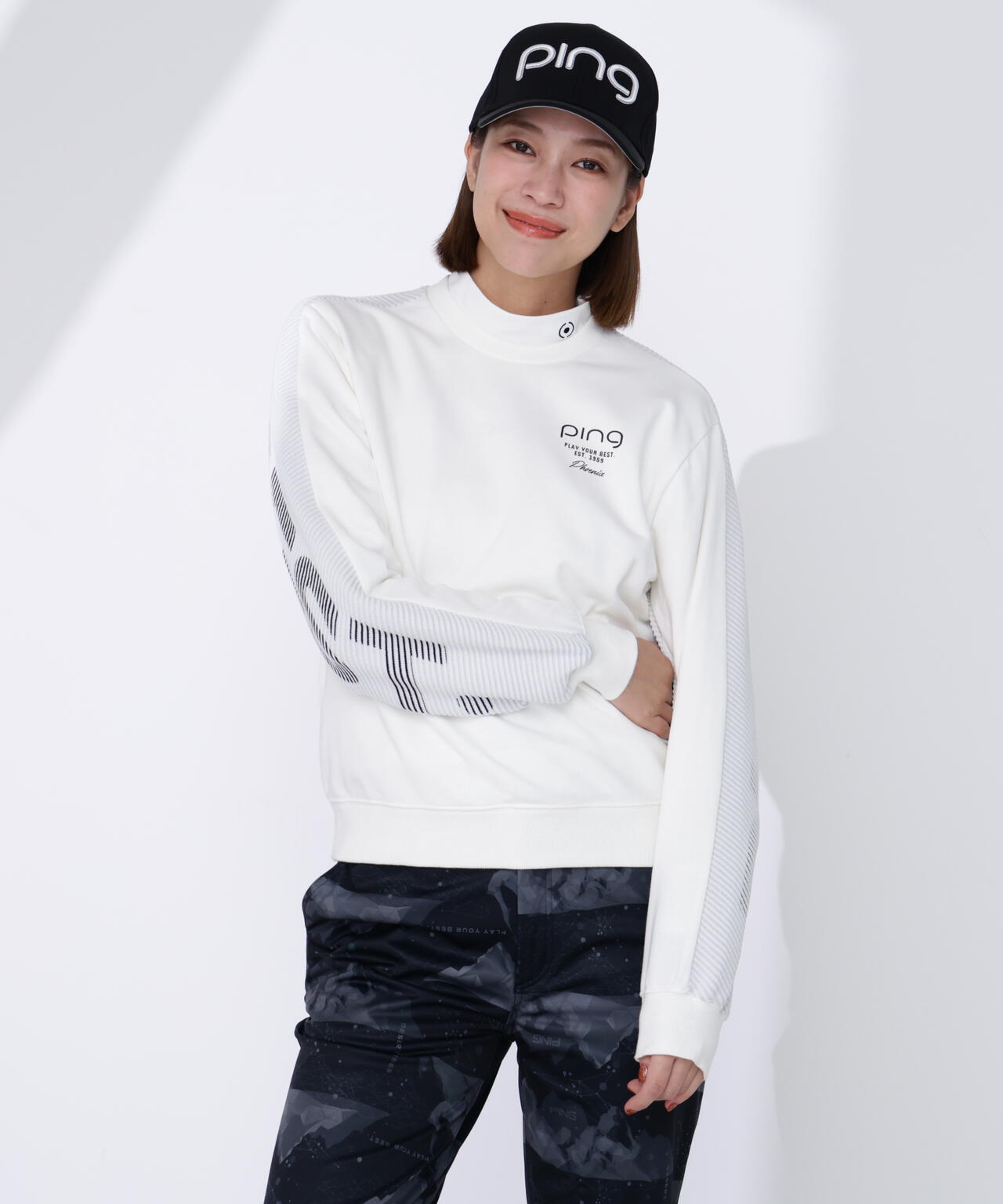 【PING APPAREL】ジャガードニット/カットソー リップルロゴクルーネックニット <GOLD> (LADIES)