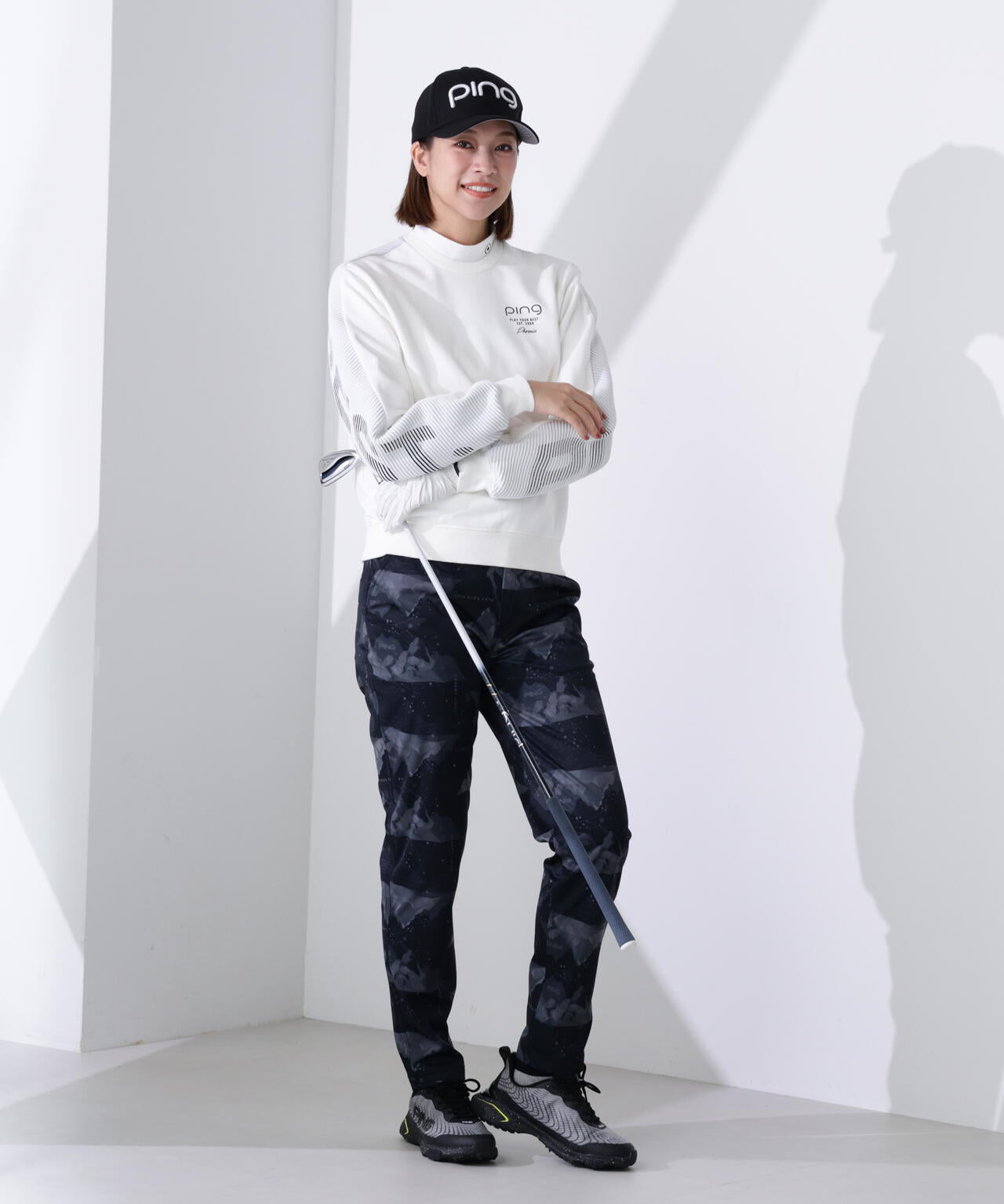 【PING APPAREL】ジャガードニット/カットソー リップルロゴクルーネックニット <GOLD> (LADIES)