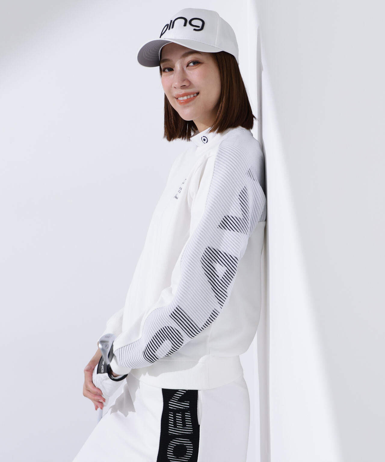 【PING APPAREL】ジャガードニット/カットソー リップルロゴクルーネックニット <GOLD> (LADIES)