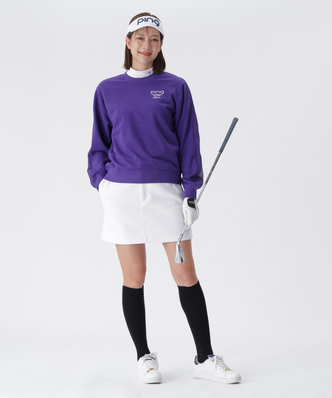 【PING APPAREL】ジャガードニット/カットソー リップルロゴクルーネックニット <GOLD> (LADIES)