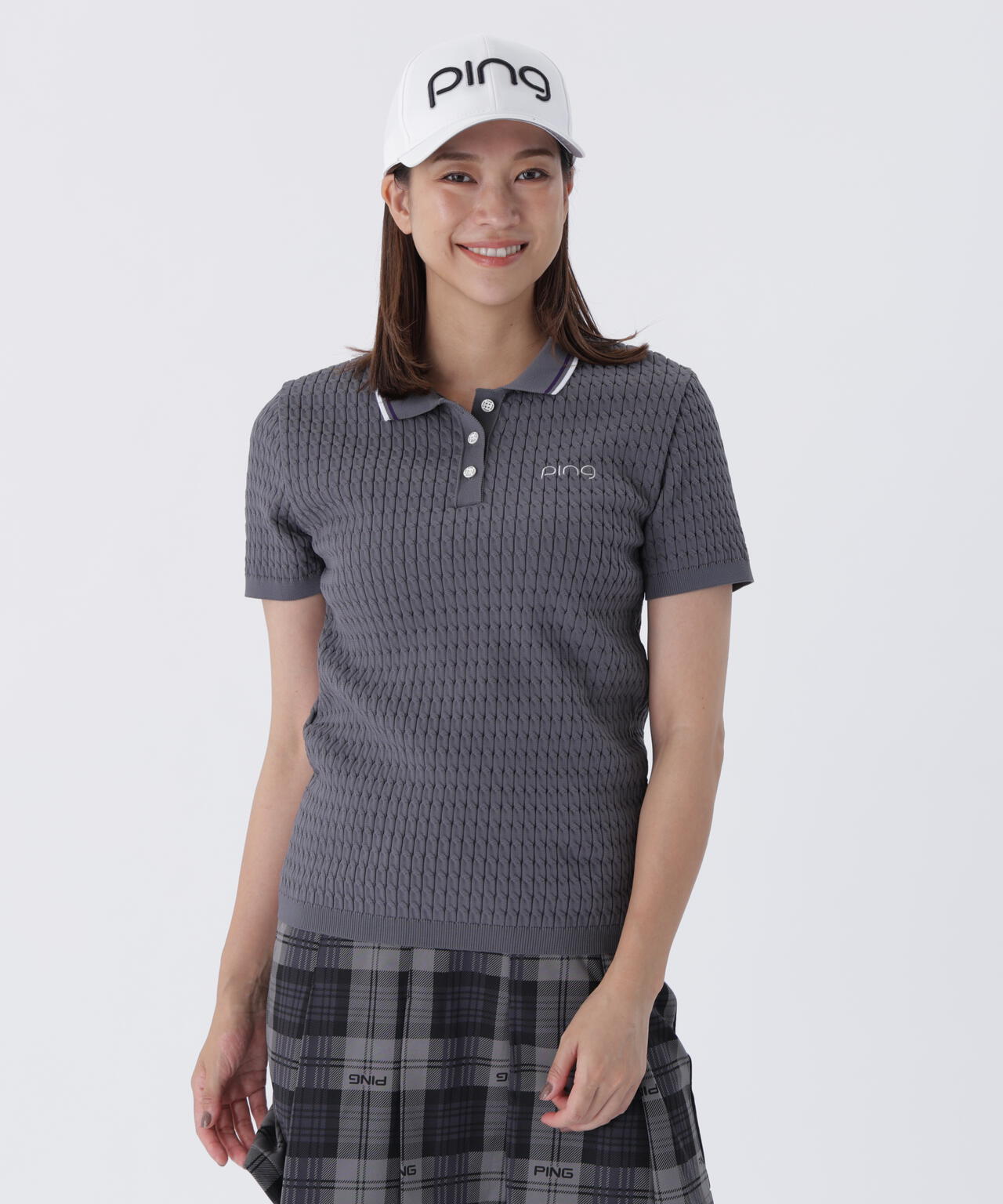 【PING APPAREL】ケーブル半袖ポロニット <GOLD> (LADIES)