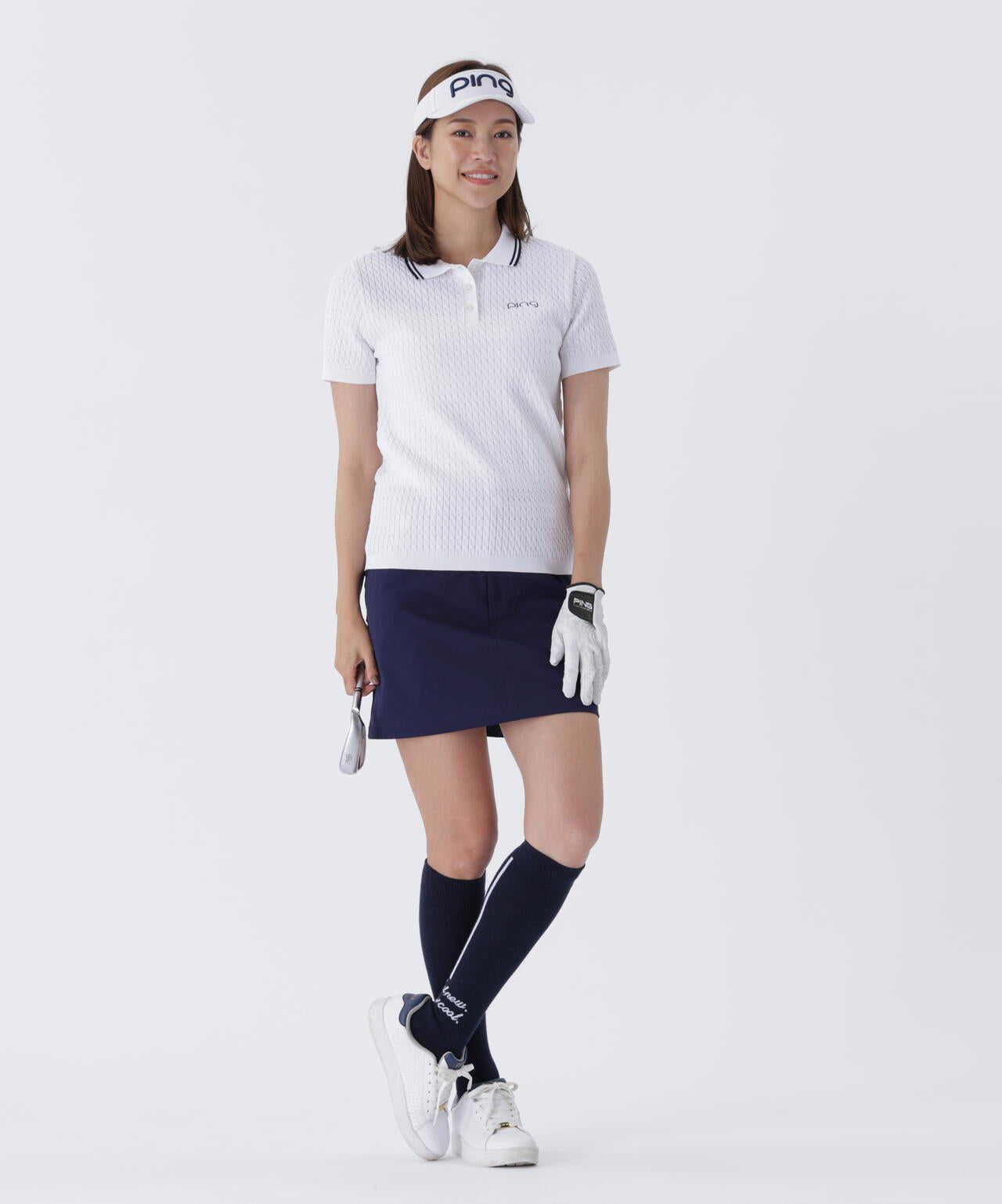 【PING APPAREL】ケーブル半袖ポロニット <GOLD> (LADIES)