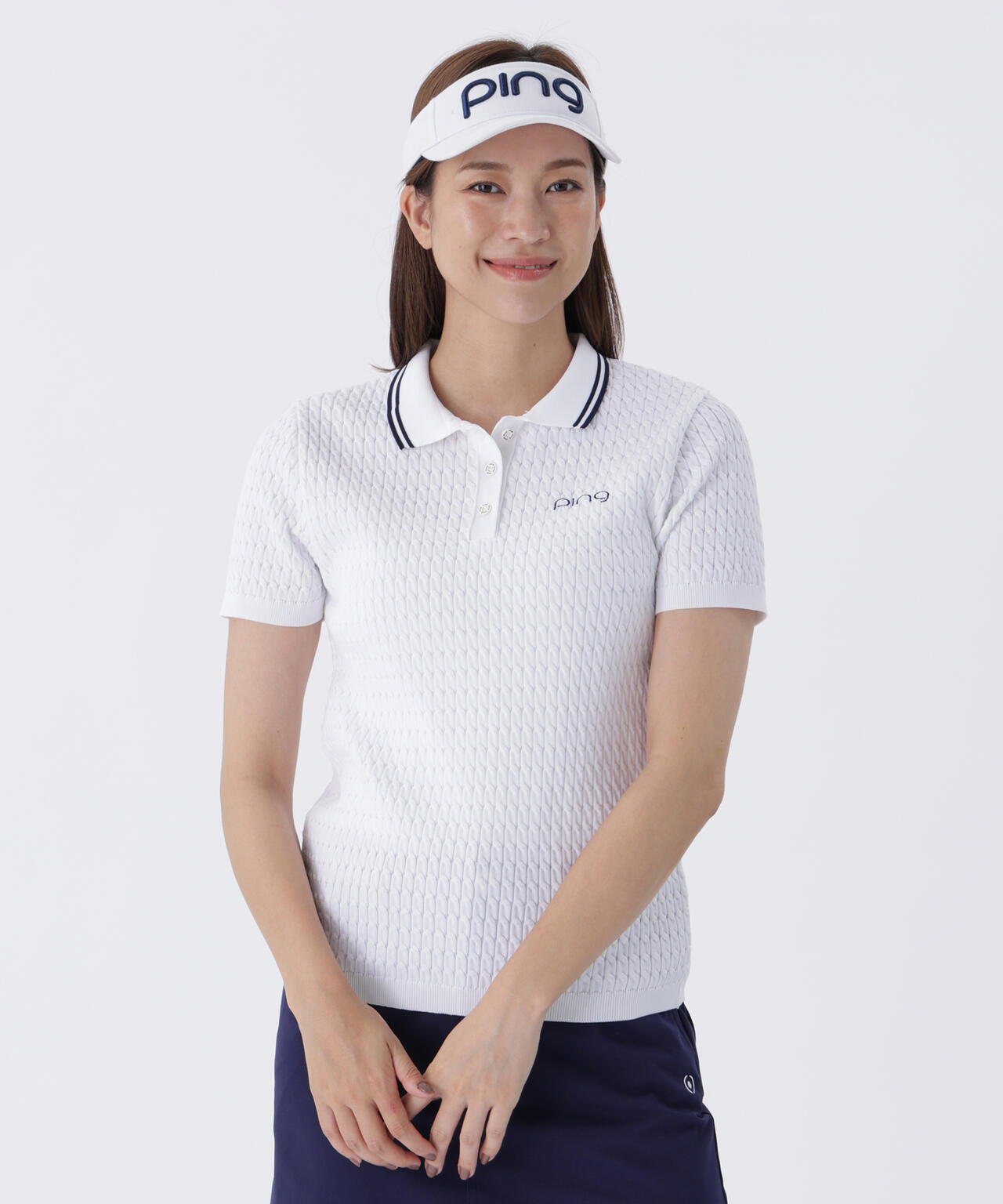 【PING APPAREL】ケーブル半袖ポロニット <GOLD> (LADIES)