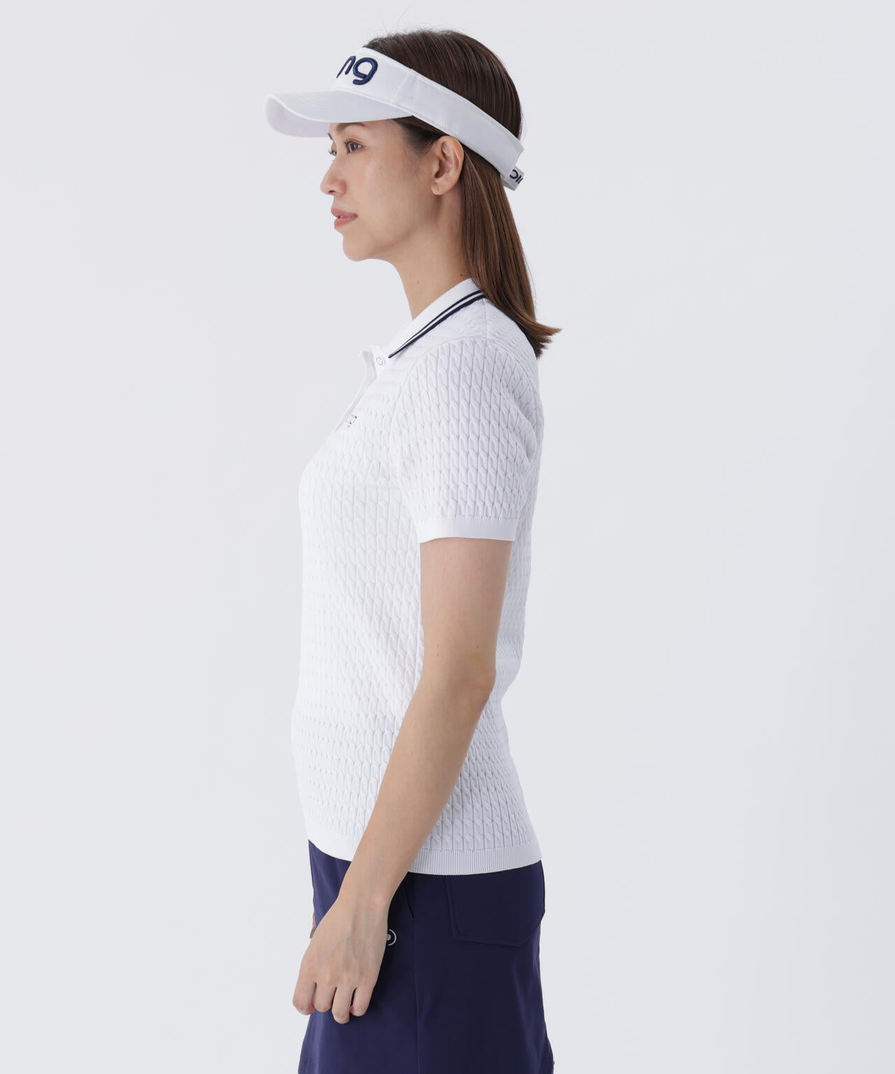 【PING APPAREL】ケーブル半袖ポロニット <GOLD> (LADIES)