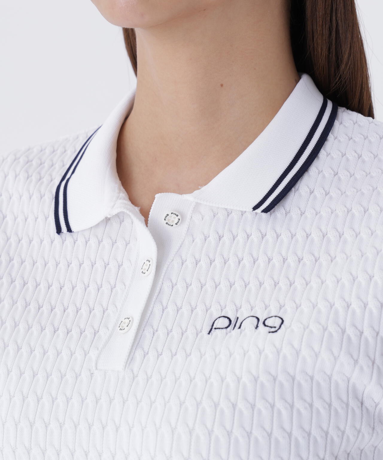 【PING APPAREL】ケーブル半袖ポロニット <GOLD> (LADIES)