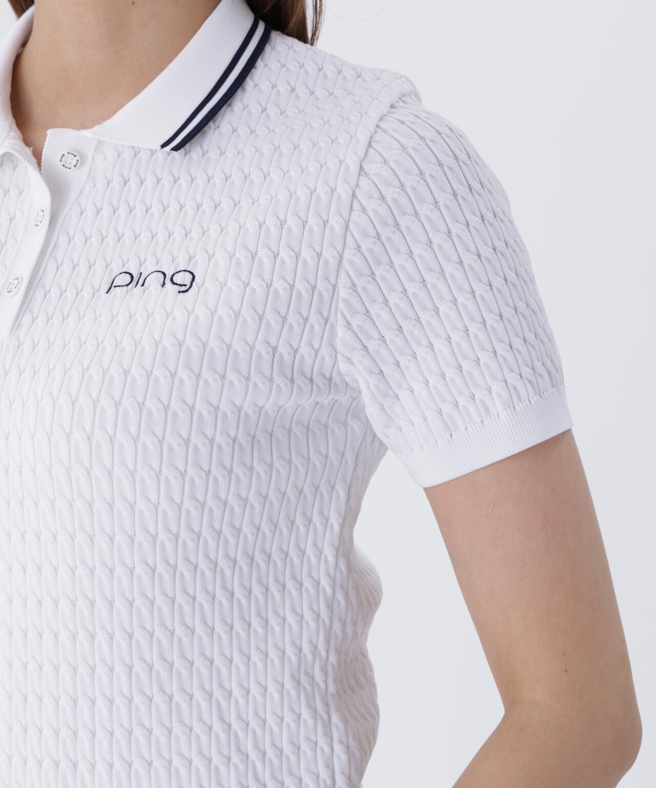 【PING APPAREL】ケーブル半袖ポロニット <GOLD> (LADIES)