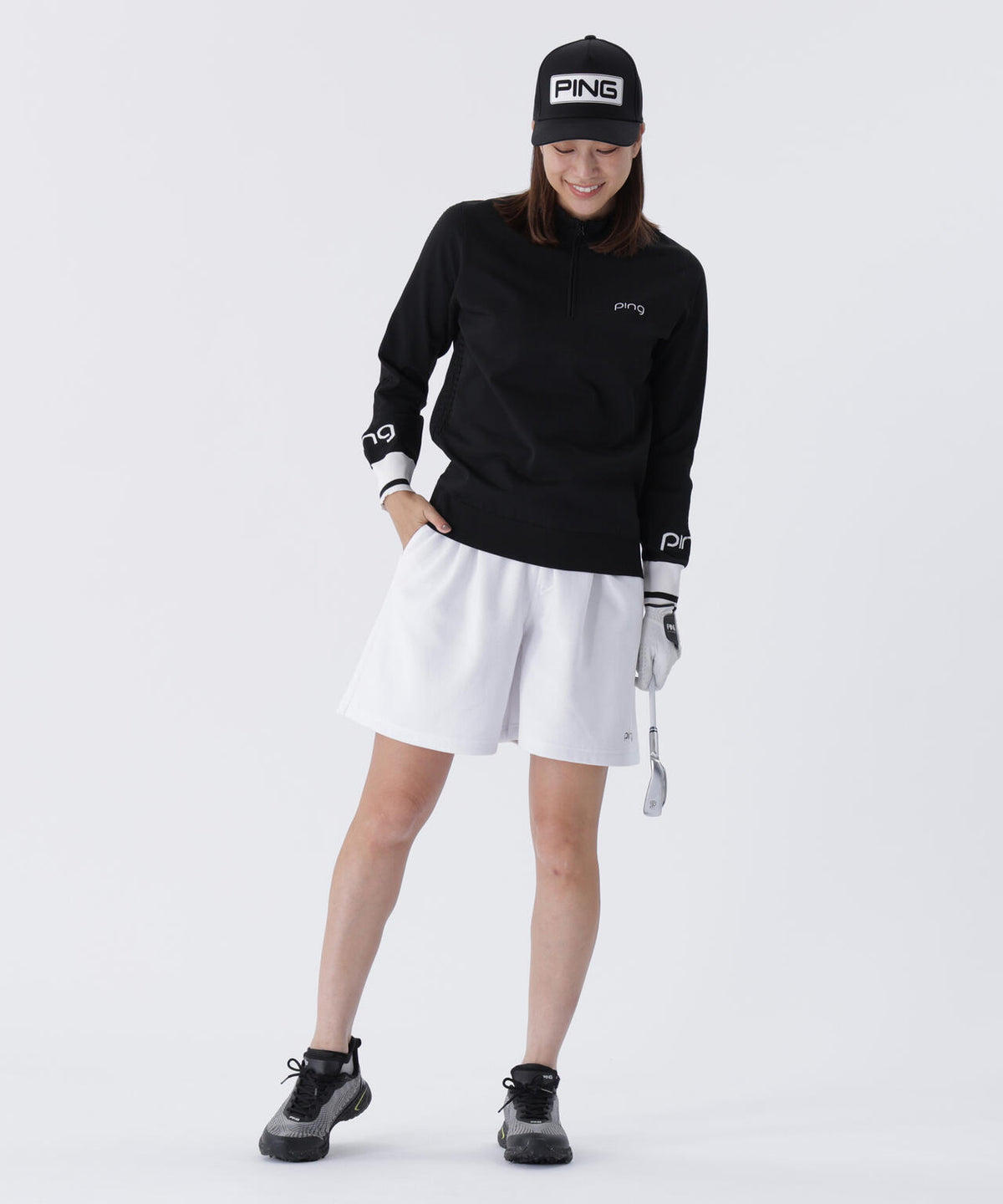 【PING APPAREL】ハーフジップ袖ロゴジャカードニット <LADIES LINE> (LADIES)