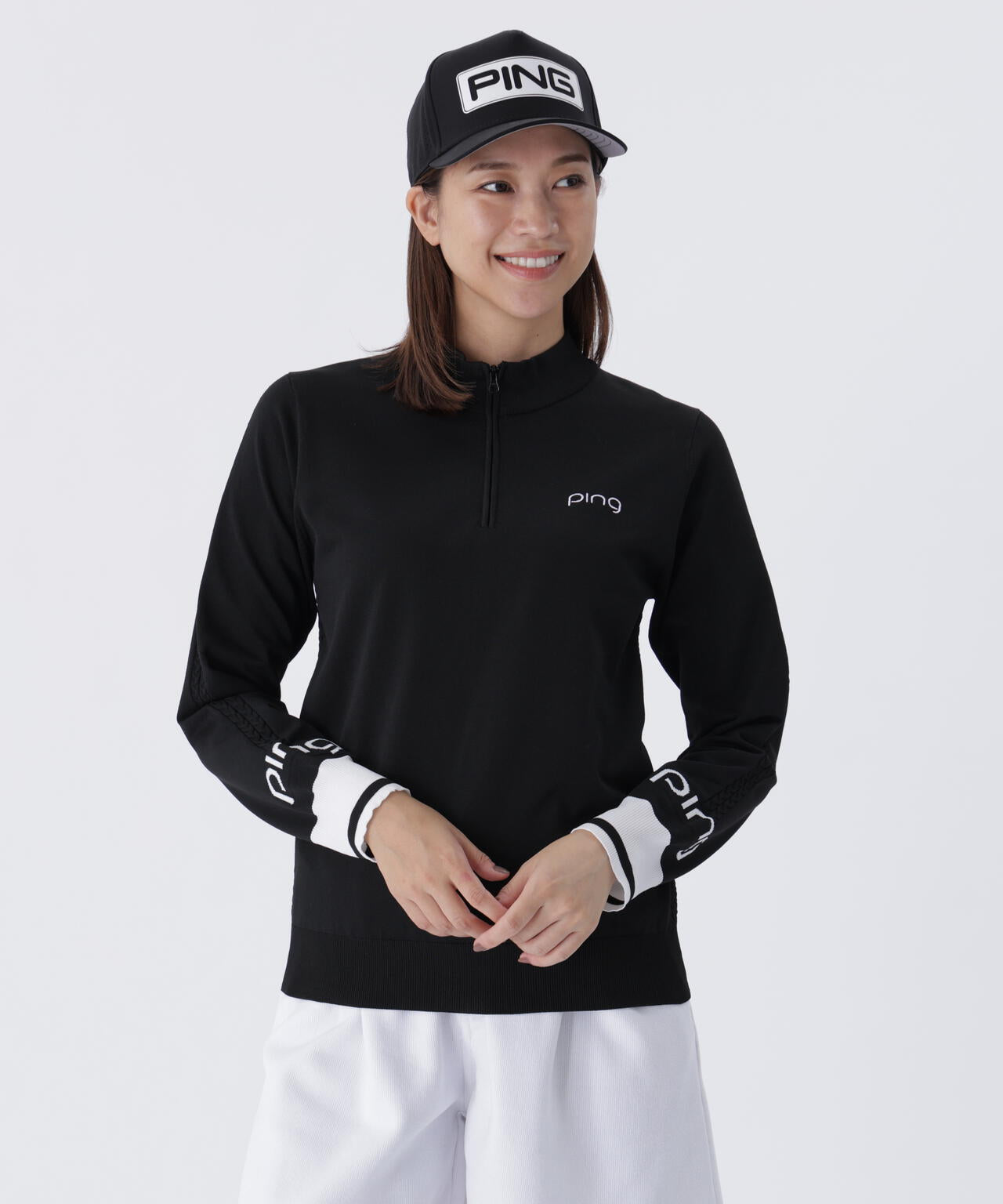 【PING APPAREL】ハーフジップ袖ロゴジャカードニット <LADIES LINE> (LADIES)