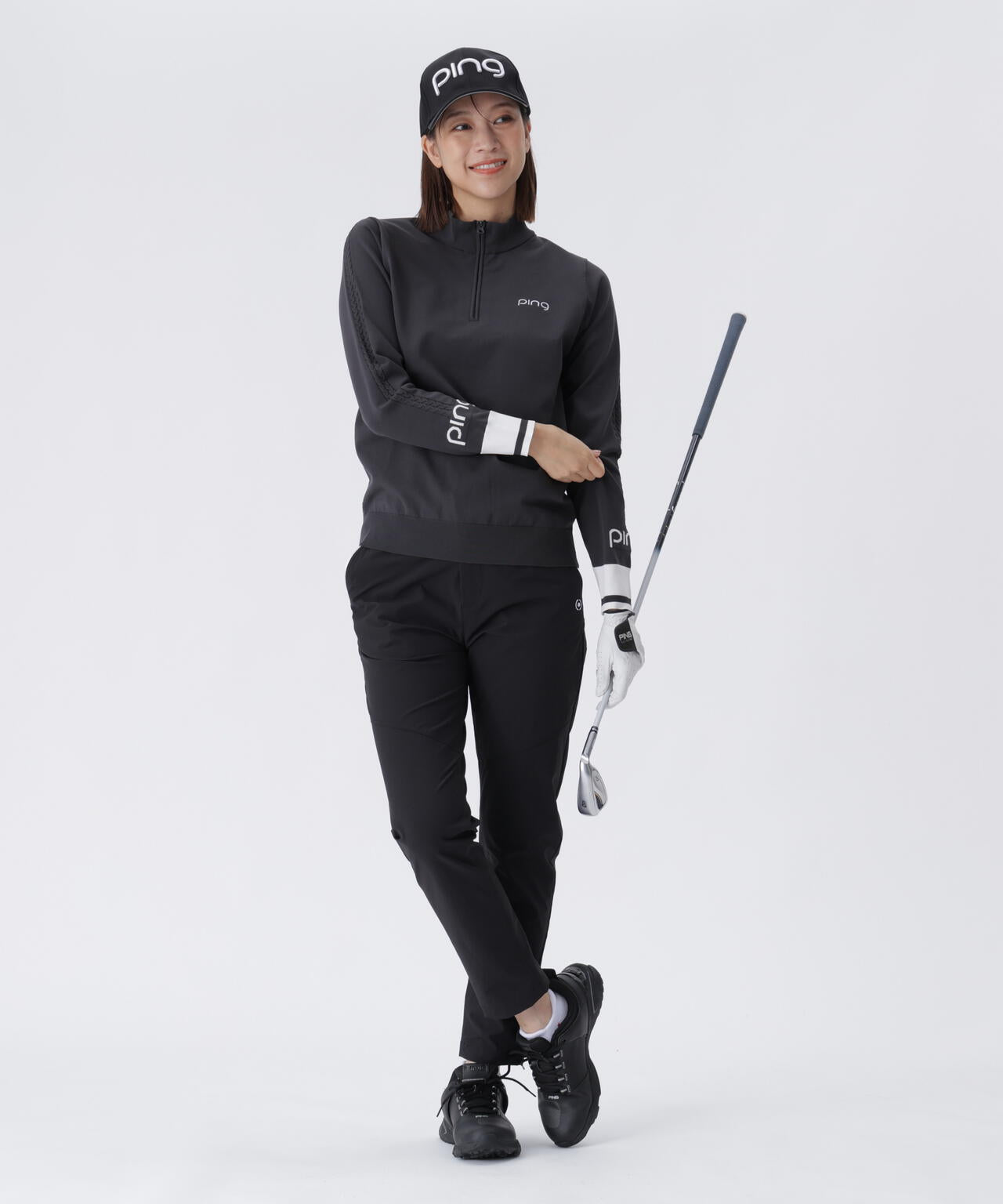 【PING APPAREL】ハーフジップ袖ロゴジャカードニット <LADIES LINE> (LADIES)