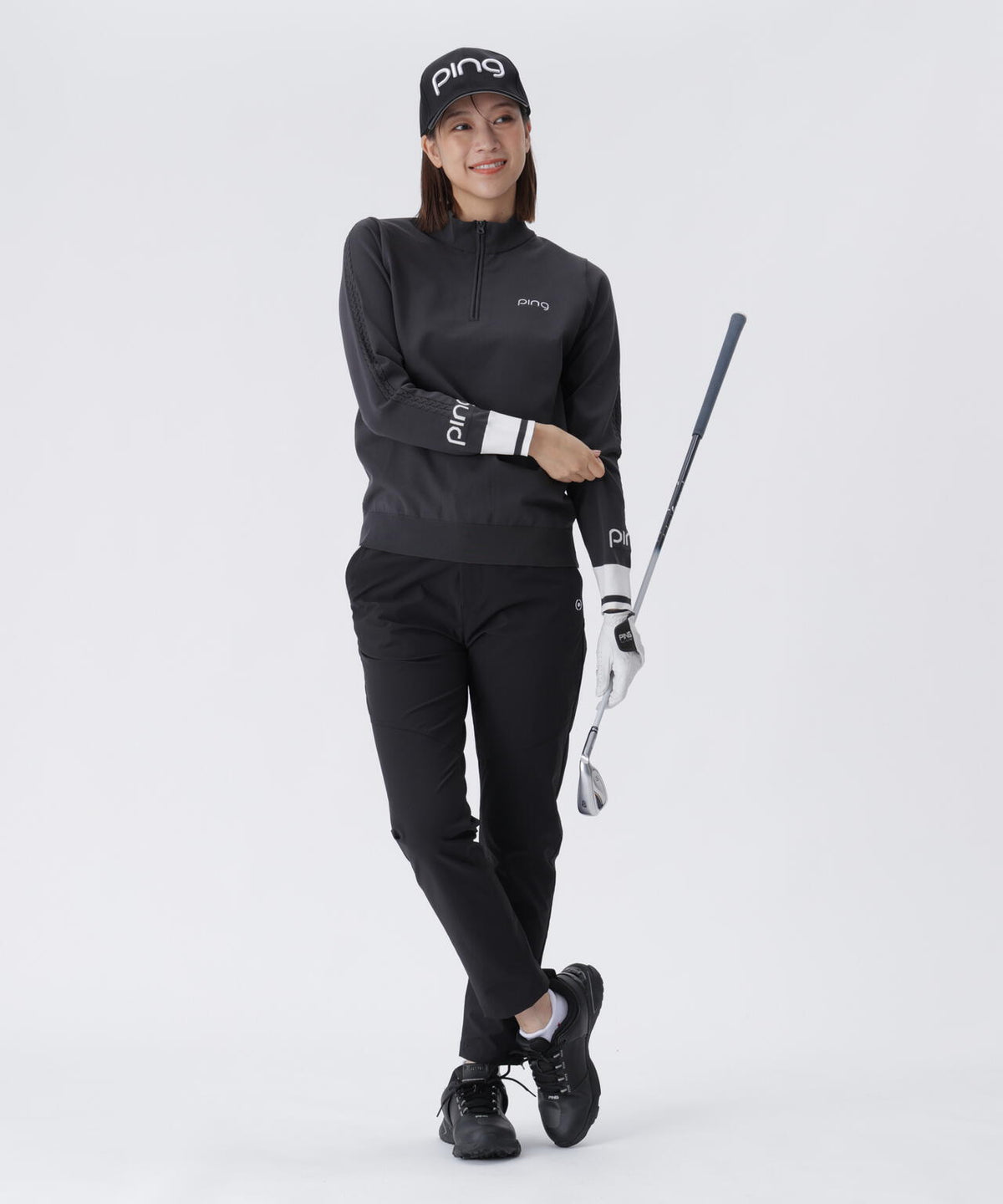 【PING APPAREL】ハーフジップ袖ロゴジャカードニット <LADIES LINE> (LADIES)
