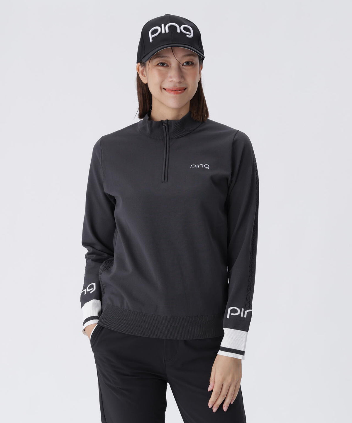 【PING APPAREL】ハーフジップ袖ロゴジャカードニット <LADIES LINE> (LADIES)