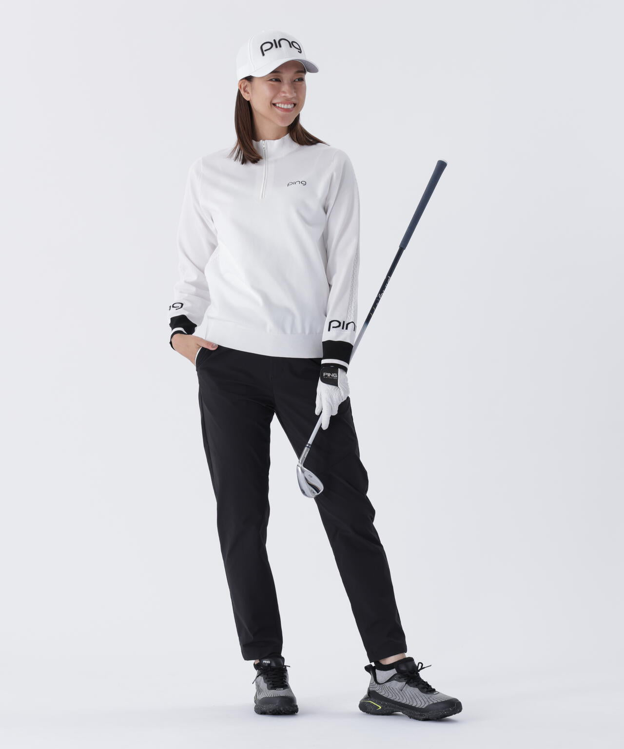 【PING APPAREL】ハーフジップ袖ロゴジャカードニット <LADIES LINE> (LADIES)