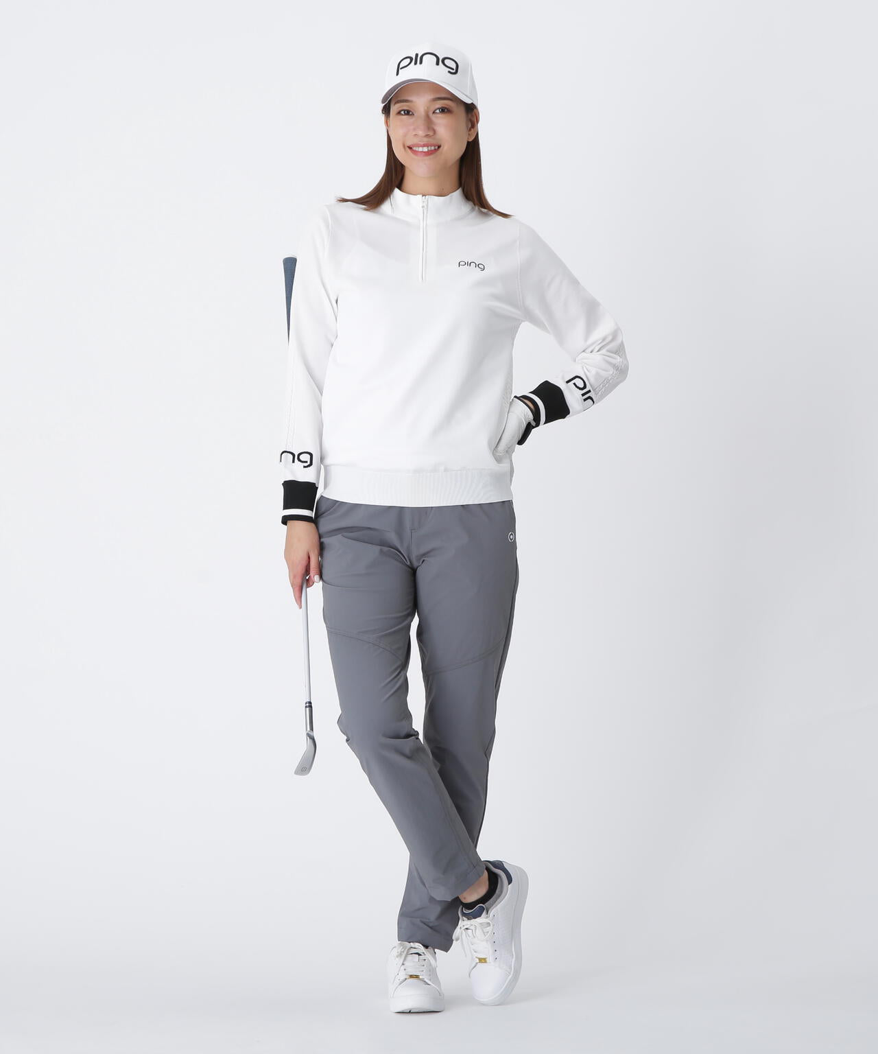 【PING APPAREL】ハーフジップ袖ロゴジャカードニット <LADIES LINE> (LADIES)