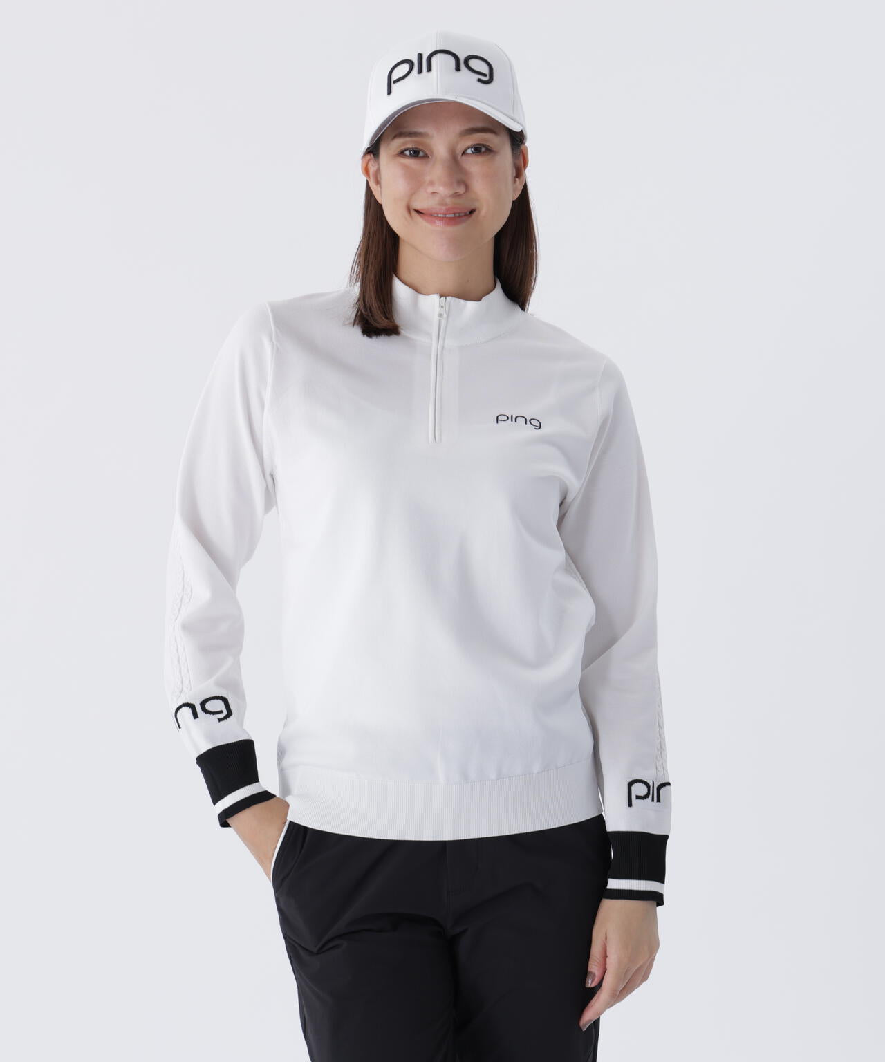 【PING APPAREL】ハーフジップ袖ロゴジャカードニット <LADIES LINE> (LADIES)