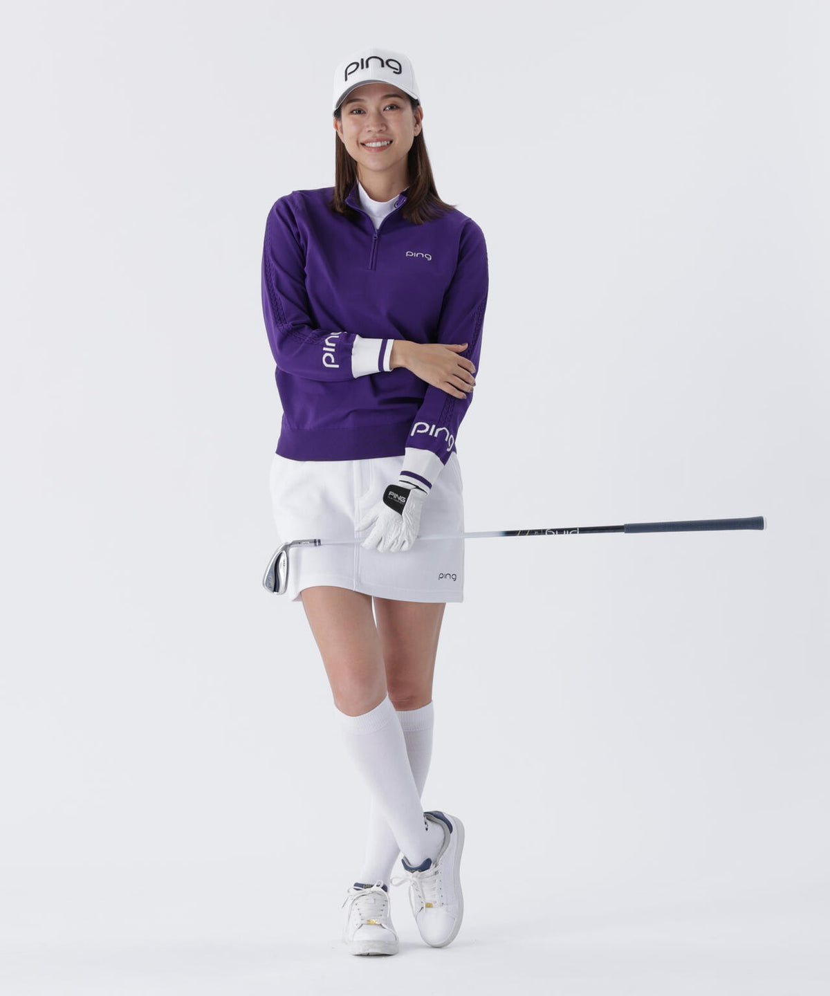 【PING APPAREL】ハーフジップ袖ロゴジャカードニット <LADIES LINE> (LADIES)