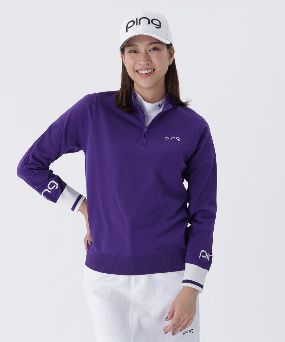【PING APPAREL】ハーフジップ袖ロゴジャカードニット <LADIES LINE> (LADIES)