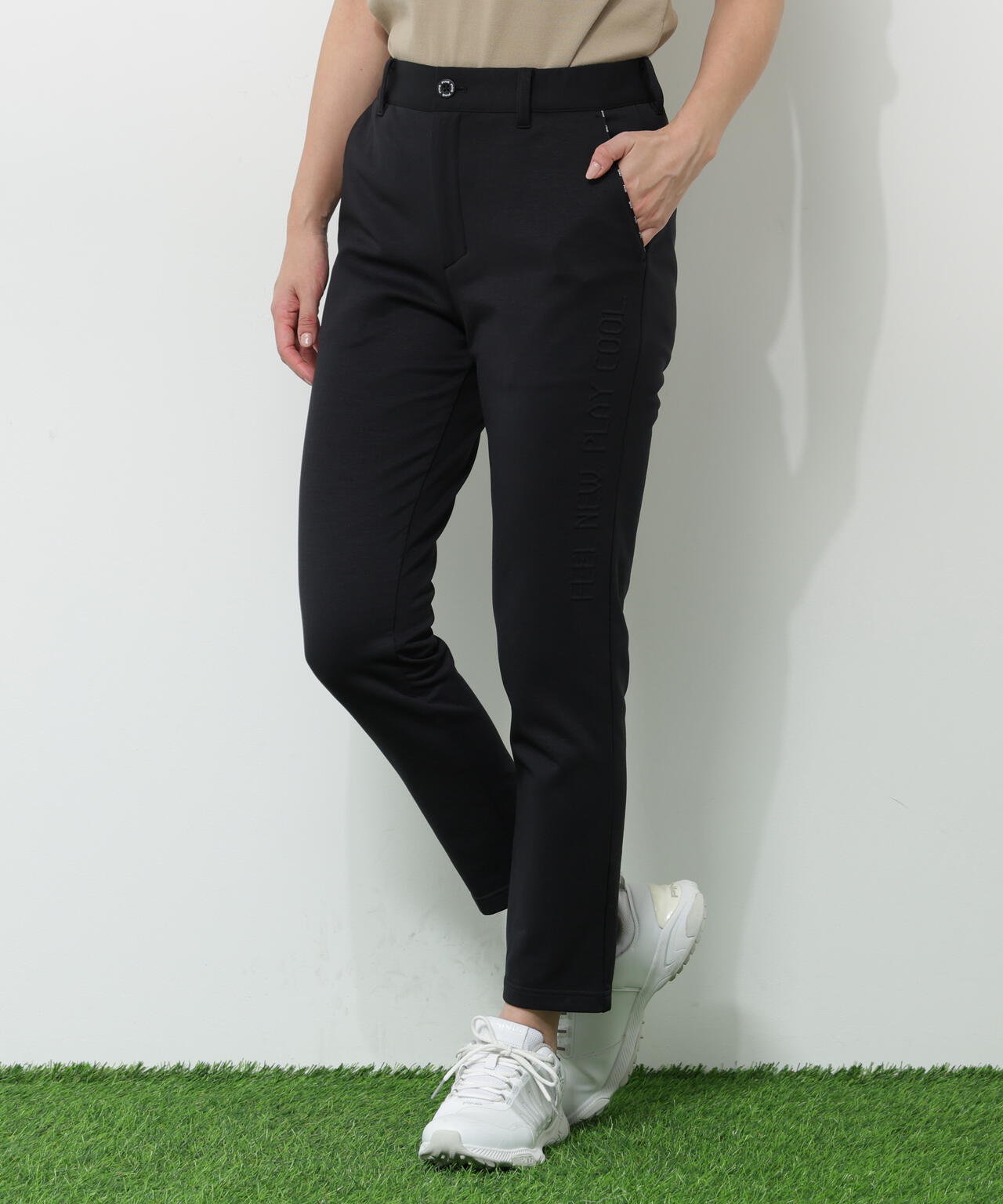 【PING APPAREL】全方向ストレッチ 接結裏メッシュスウェットテーパードパンツ <GOLD> (LADIES)