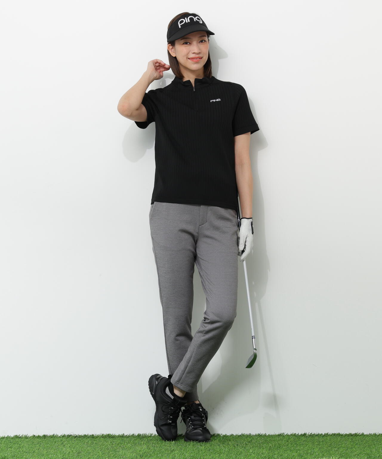 【PING APPAREL】全方向ストレッチ 接結裏メッシュスウェットテーパードパンツ <GOLD> (LADIES)