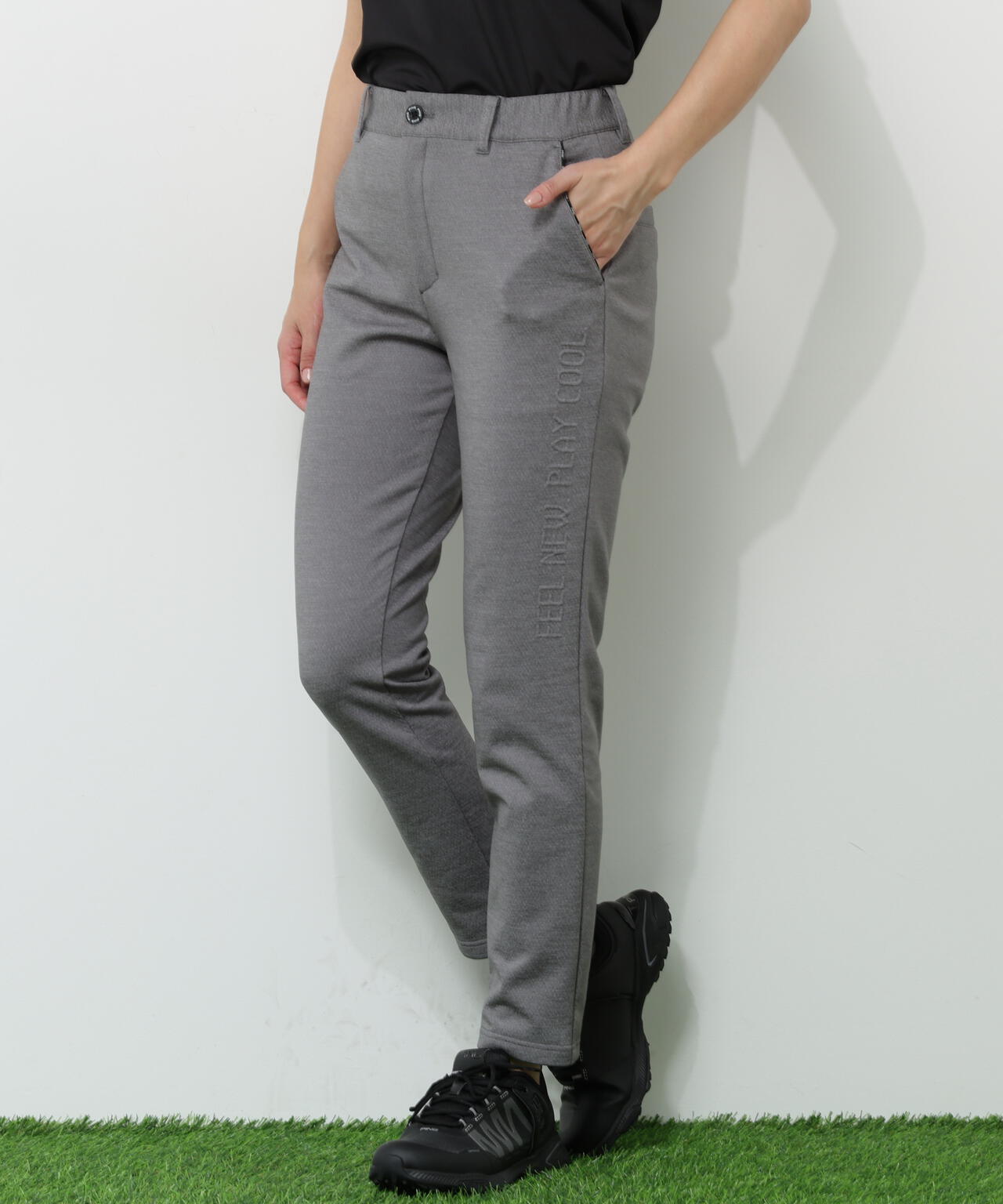 【PING APPAREL】全方向ストレッチ 接結裏メッシュスウェットテーパードパンツ <GOLD> (LADIES)