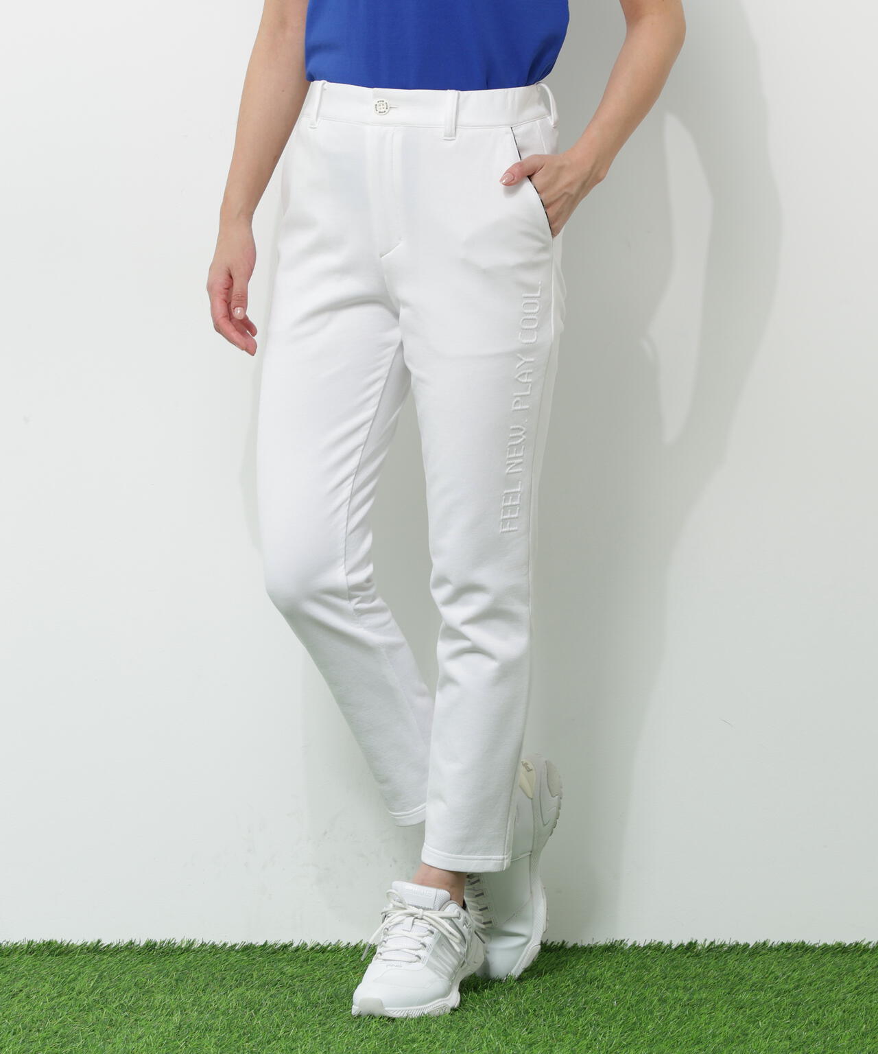 【PING APPAREL】全方向ストレッチ 接結裏メッシュスウェットテーパードパンツ <GOLD> (LADIES)