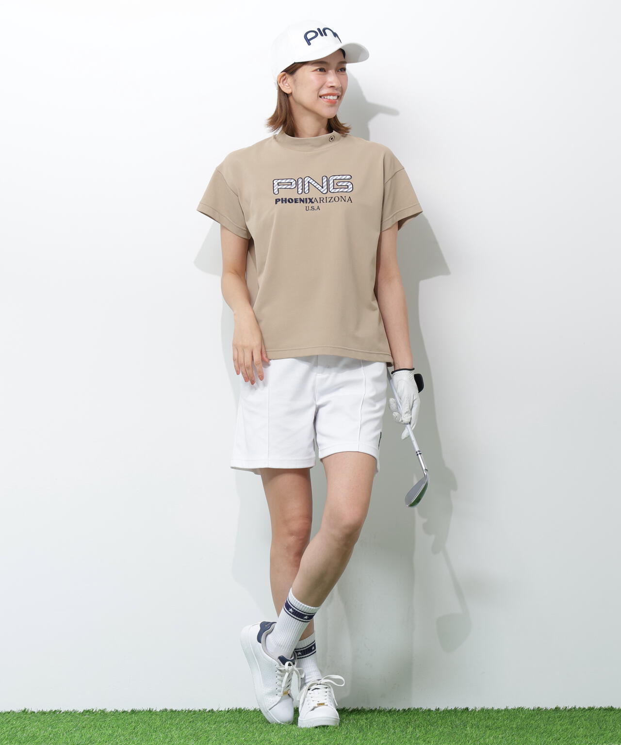 【PING APPAREL】全方向ストレッチダブルフェイスドライミックスアイストーンショートパンツ <NATIVE> (LADIES)