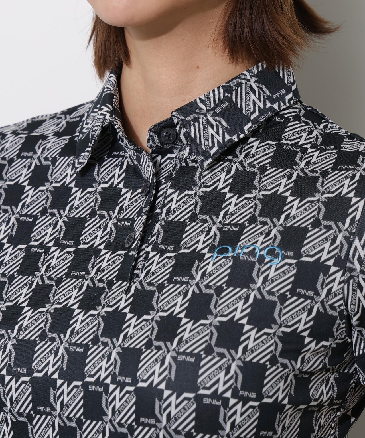 【PING APPAREL】AZモノグラムジャカードブロックロゴ半袖ポロシャツ <PERFORMANCE> (LADIES)