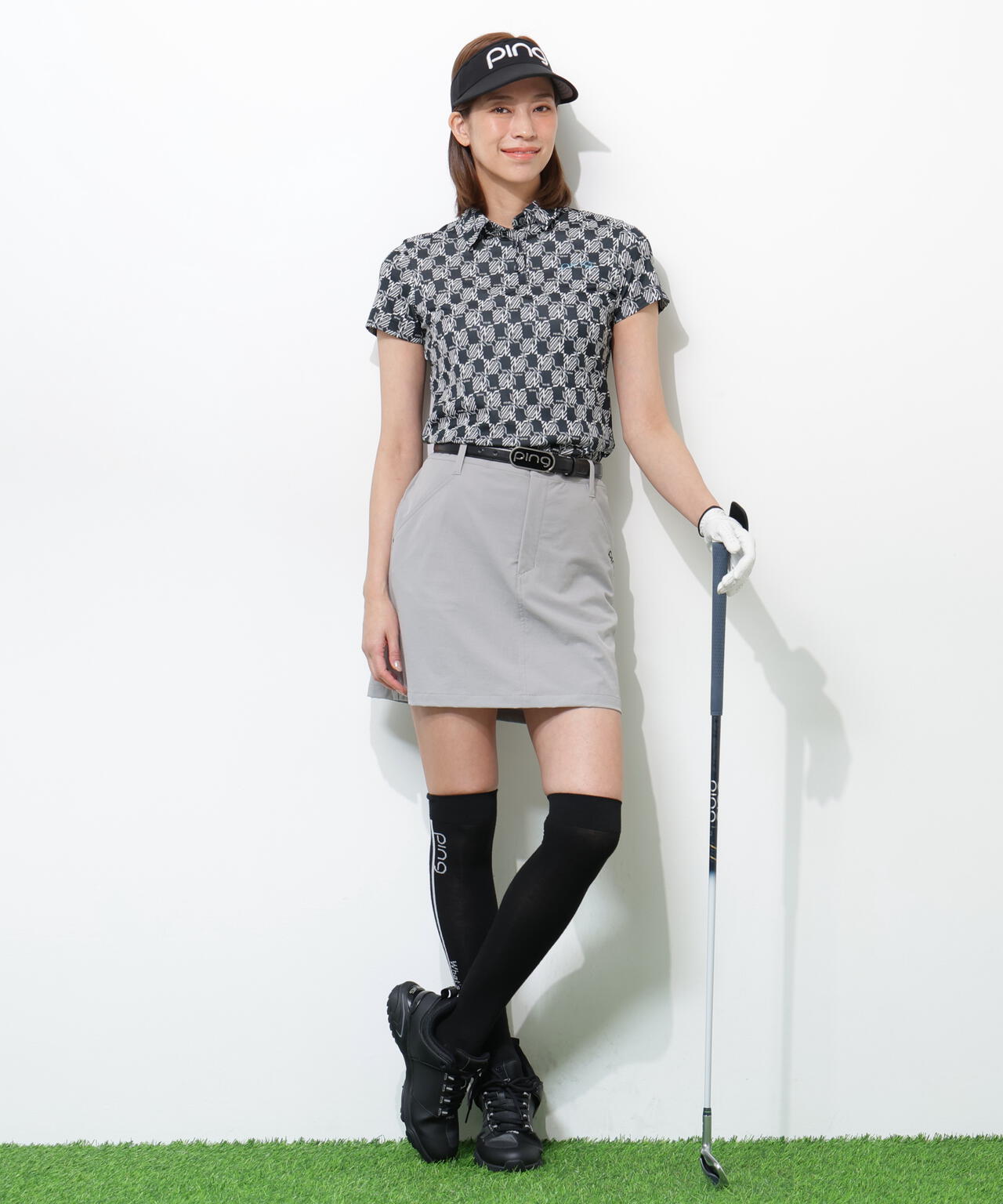 【PING APPAREL】AZモノグラムジャカードブロックロゴ半袖ポロシャツ <PERFORMANCE> (LADIES)