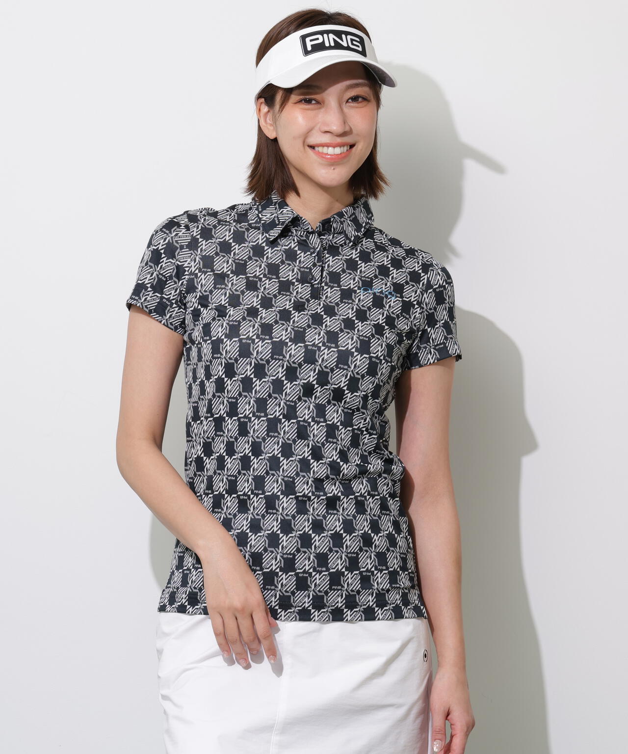 【PING APPAREL】AZモノグラムジャカードブロックロゴ半袖ポロシャツ <PERFORMANCE> (LADIES)
