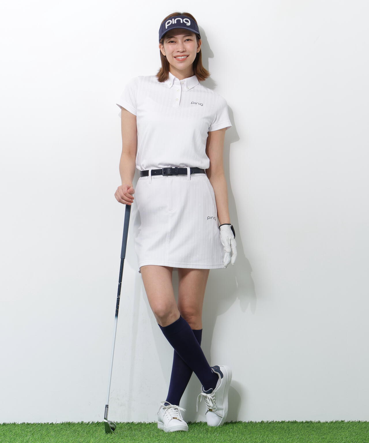 【PING APPAREL】凸凹ストライプジャガード半袖ボタンダウンシャツ <NATIVE> (LADIES)