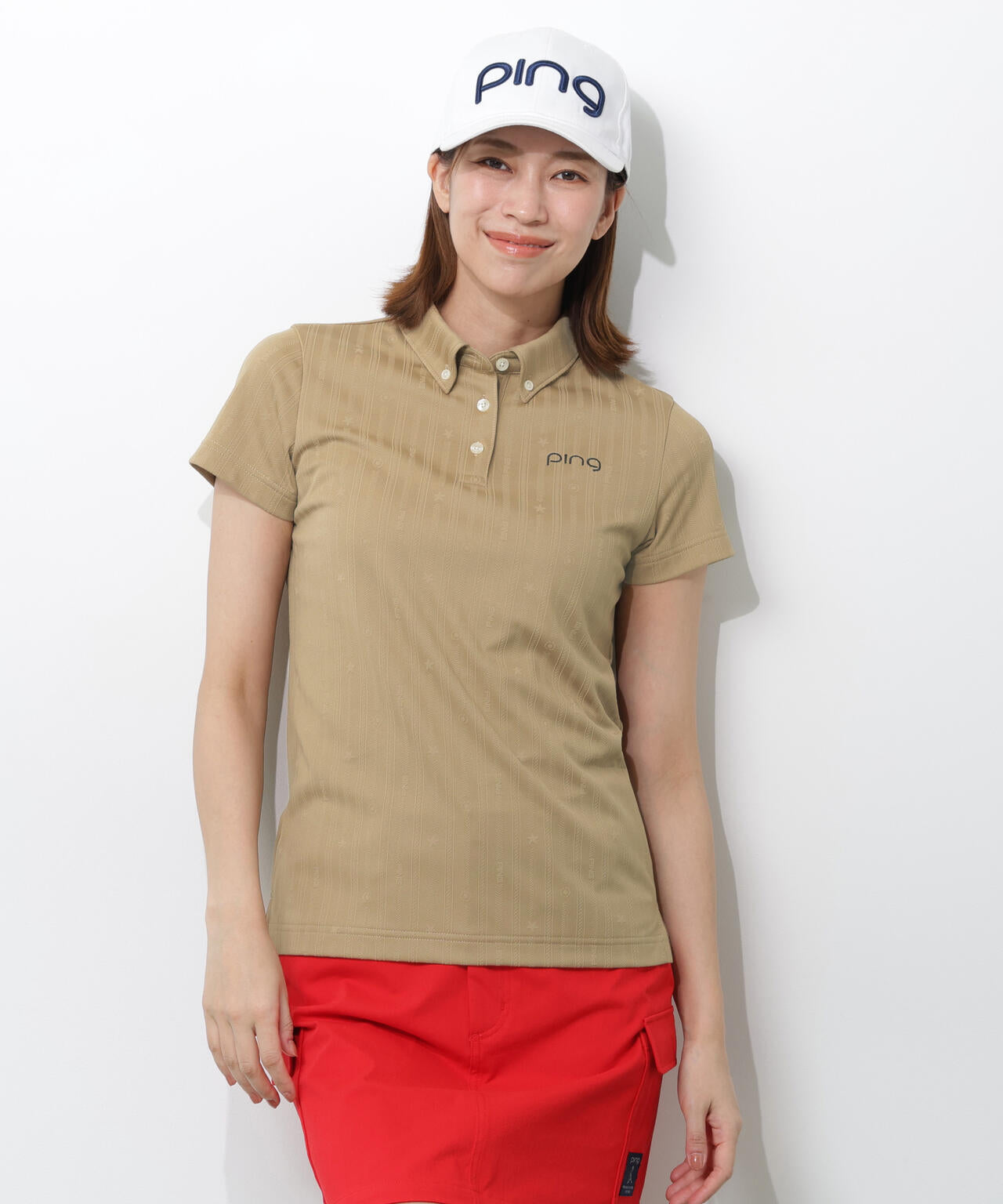 【PING APPAREL】凸凹ストライプジャガード半袖ボタンダウンシャツ <NATIVE> (LADIES)