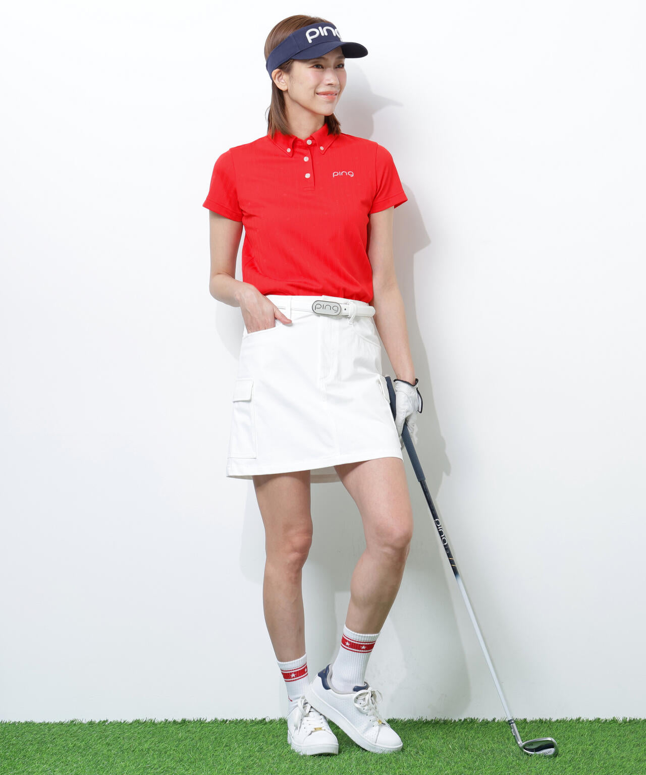 【PING APPAREL】凸凹ストライプジャガード半袖ボタンダウンシャツ <NATIVE> (LADIES)