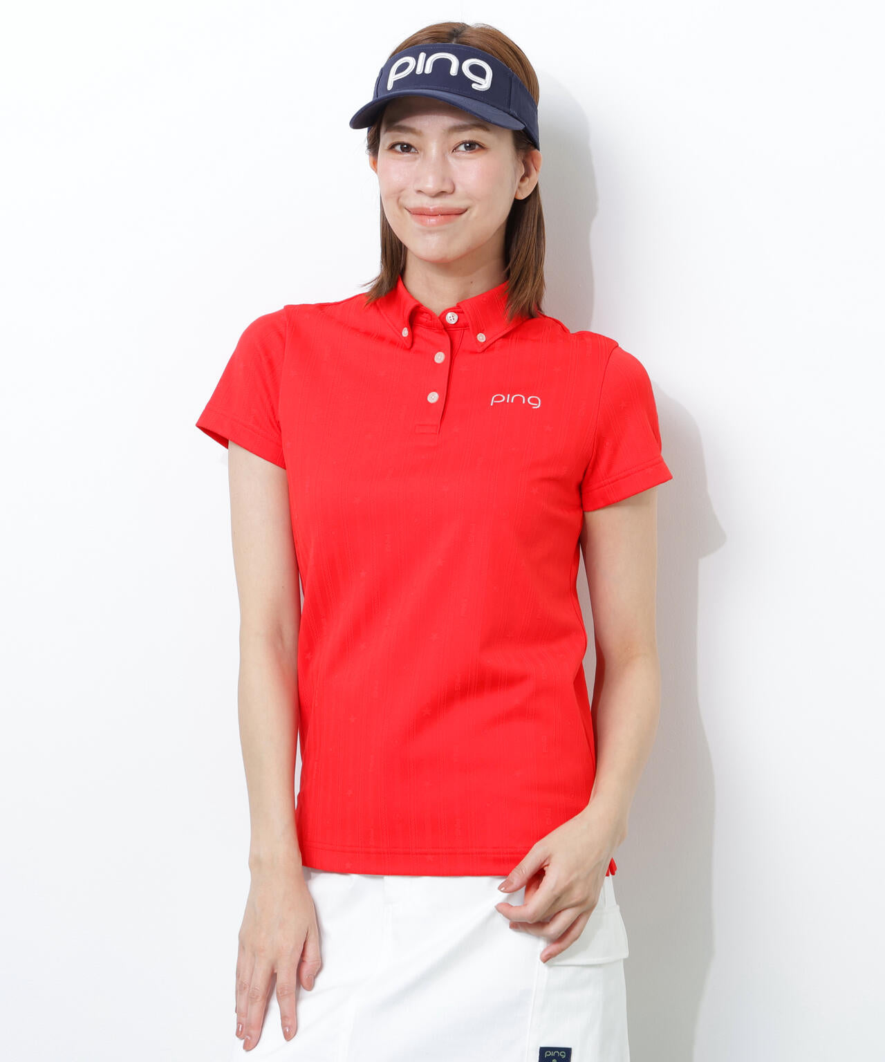 【PING APPAREL】凸凹ストライプジャガード半袖ボタンダウンシャツ <NATIVE> (LADIES)