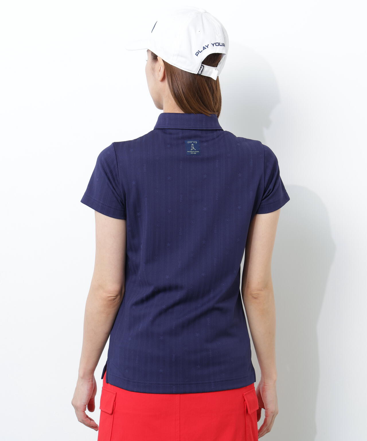 【PING APPAREL】凸凹ストライプジャガード半袖ボタンダウンシャツ <NATIVE> (LADIES)