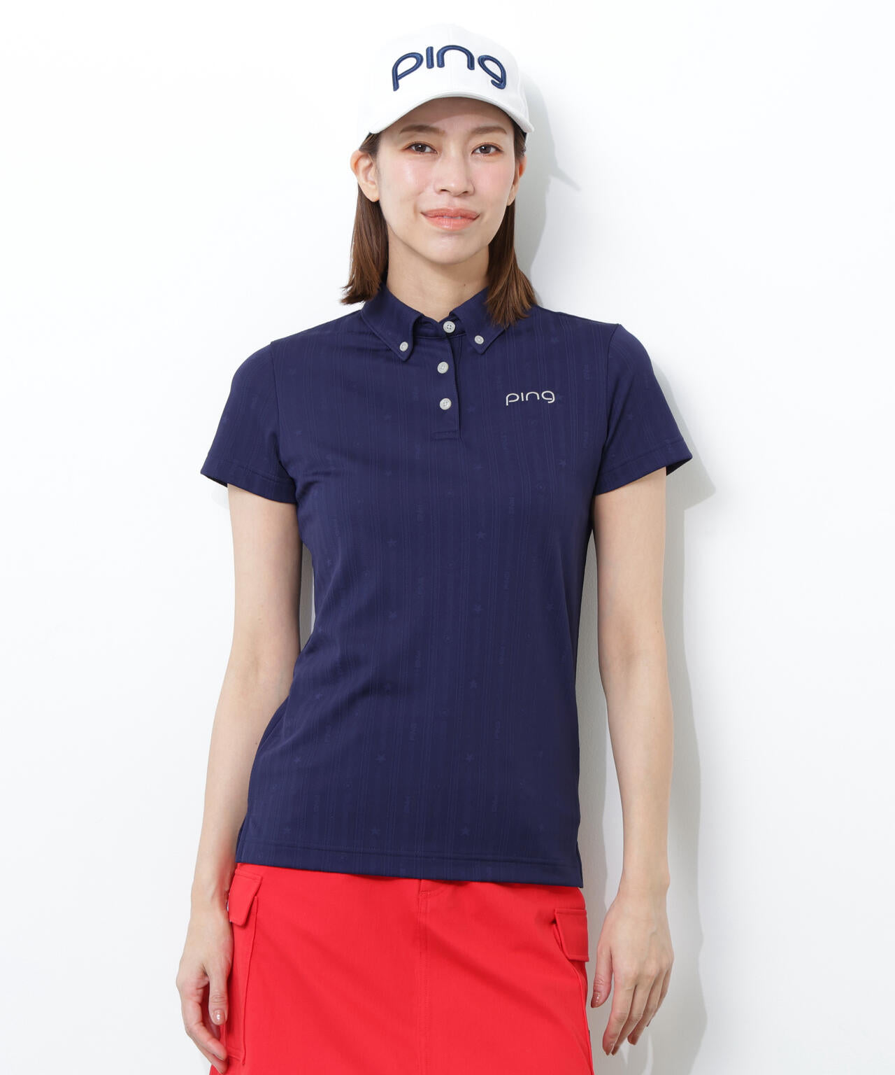 【PING APPAREL】凸凹ストライプジャガード半袖ボタンダウンシャツ <NATIVE> (LADIES)