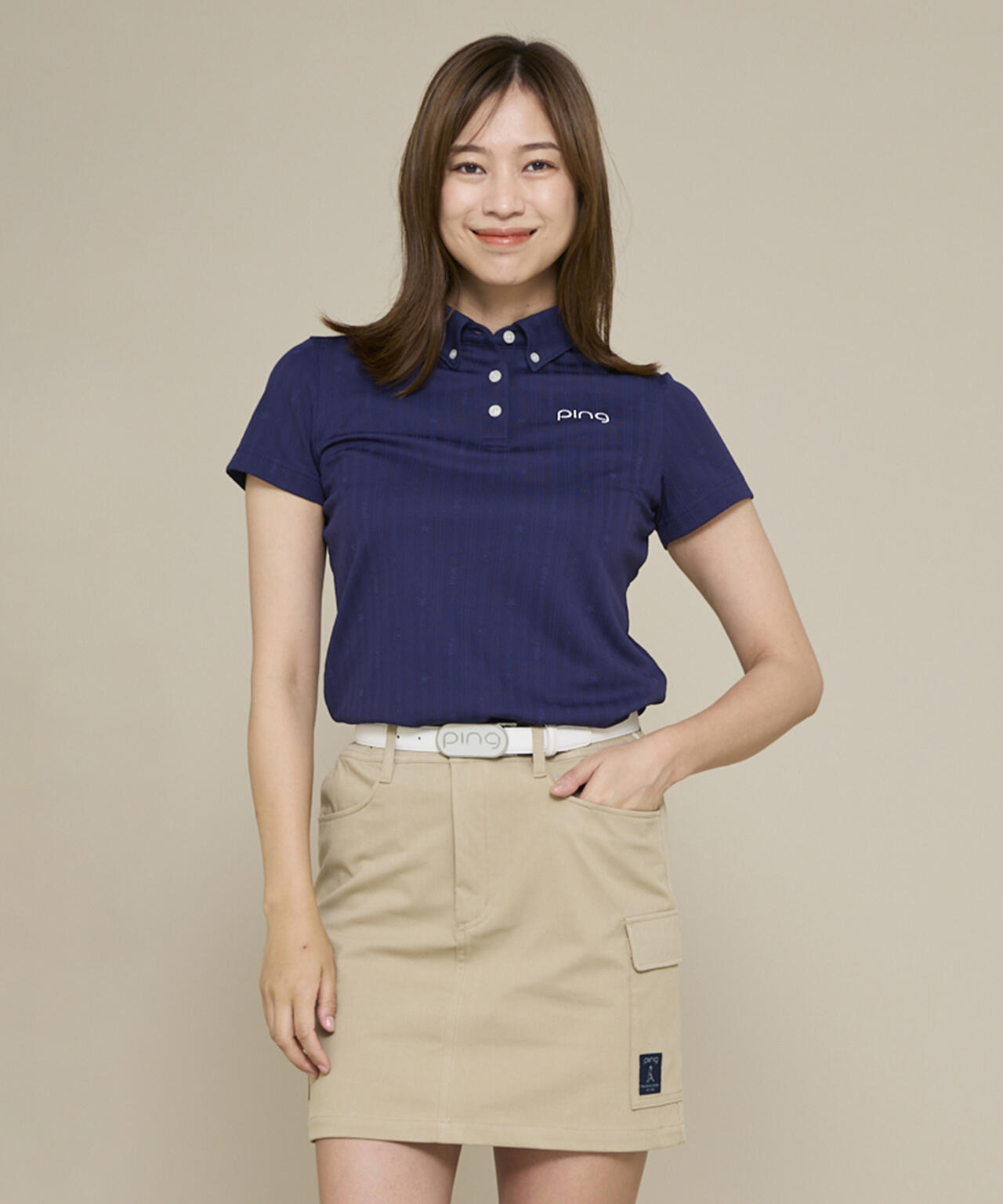 【PING APPAREL】凸凹ストライプジャガード半袖ボタンダウンシャツ <NATIVE> (LADIES)